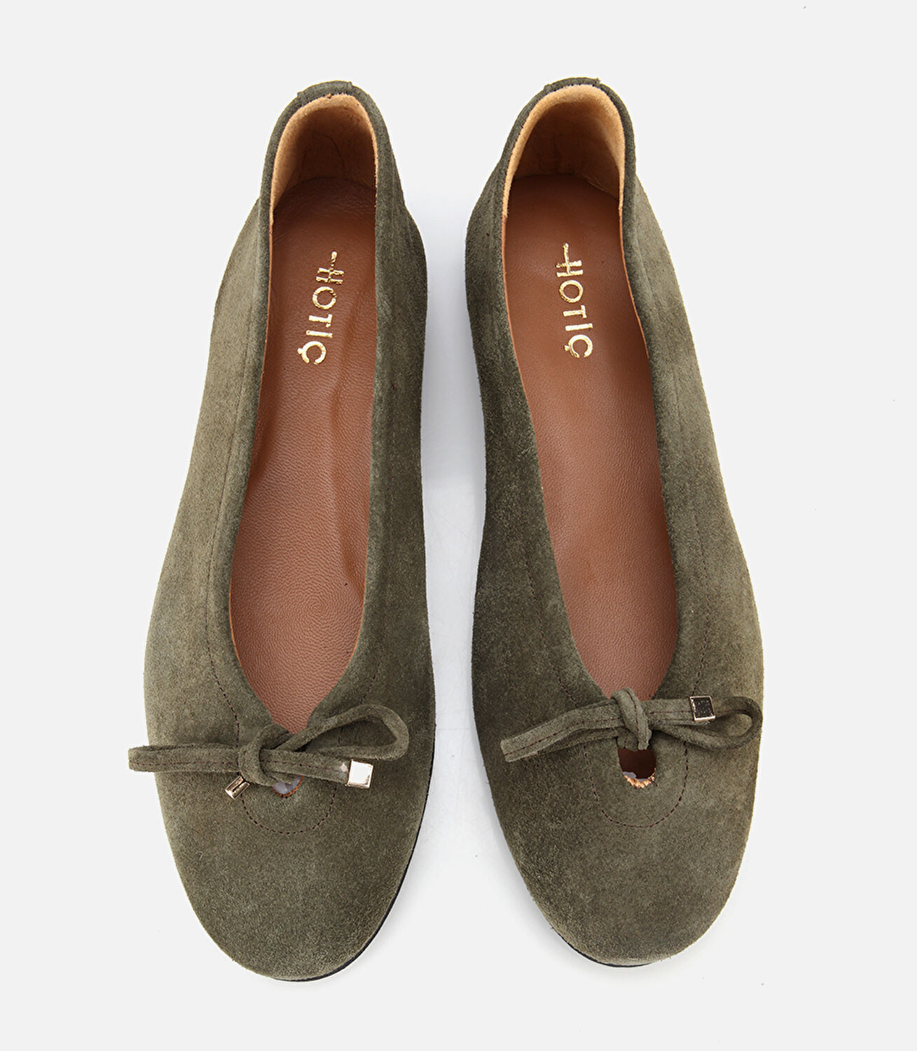 Kadın Süet Deri Haki Fiyonk Detaylı Babet