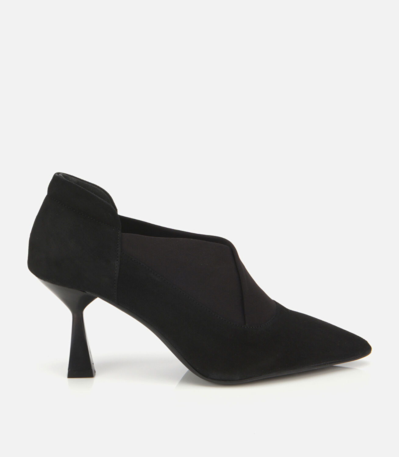 Kadın Süet Deri Siyah Streç Detaylı İnce Topuklu Stiletto