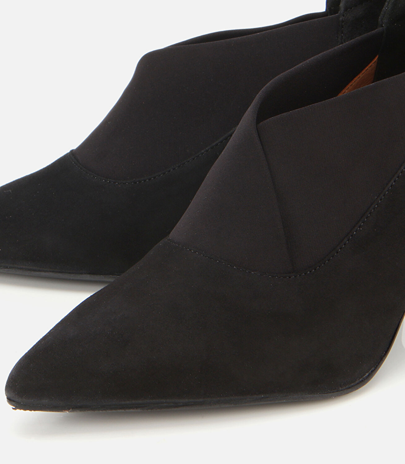 Kadın Süet Deri Siyah Streç Detaylı İnce Topuklu Stiletto