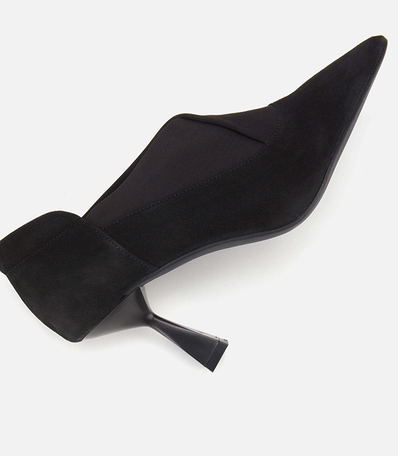 Kadın Süet Deri Siyah Streç Detaylı İnce Topuklu Stiletto