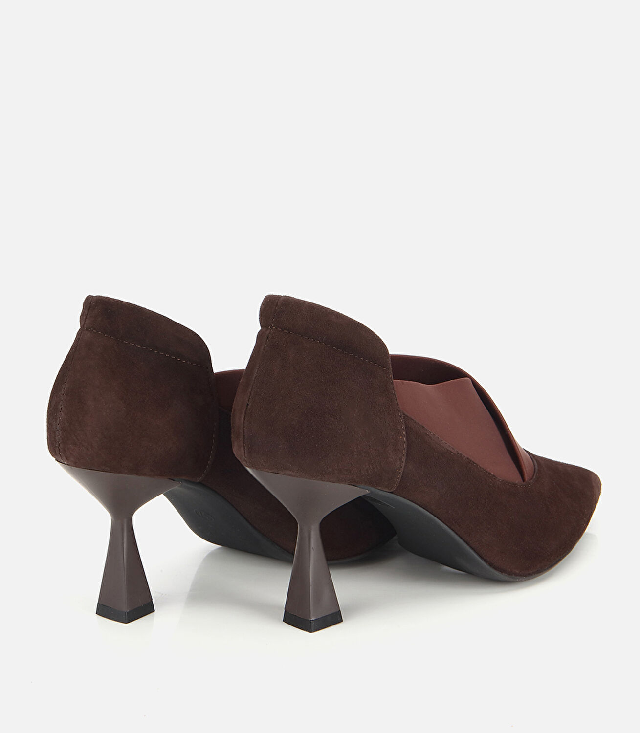 Kadın Süet Deri Kahverengi Streç Detaylı İnce Topuklu Stiletto