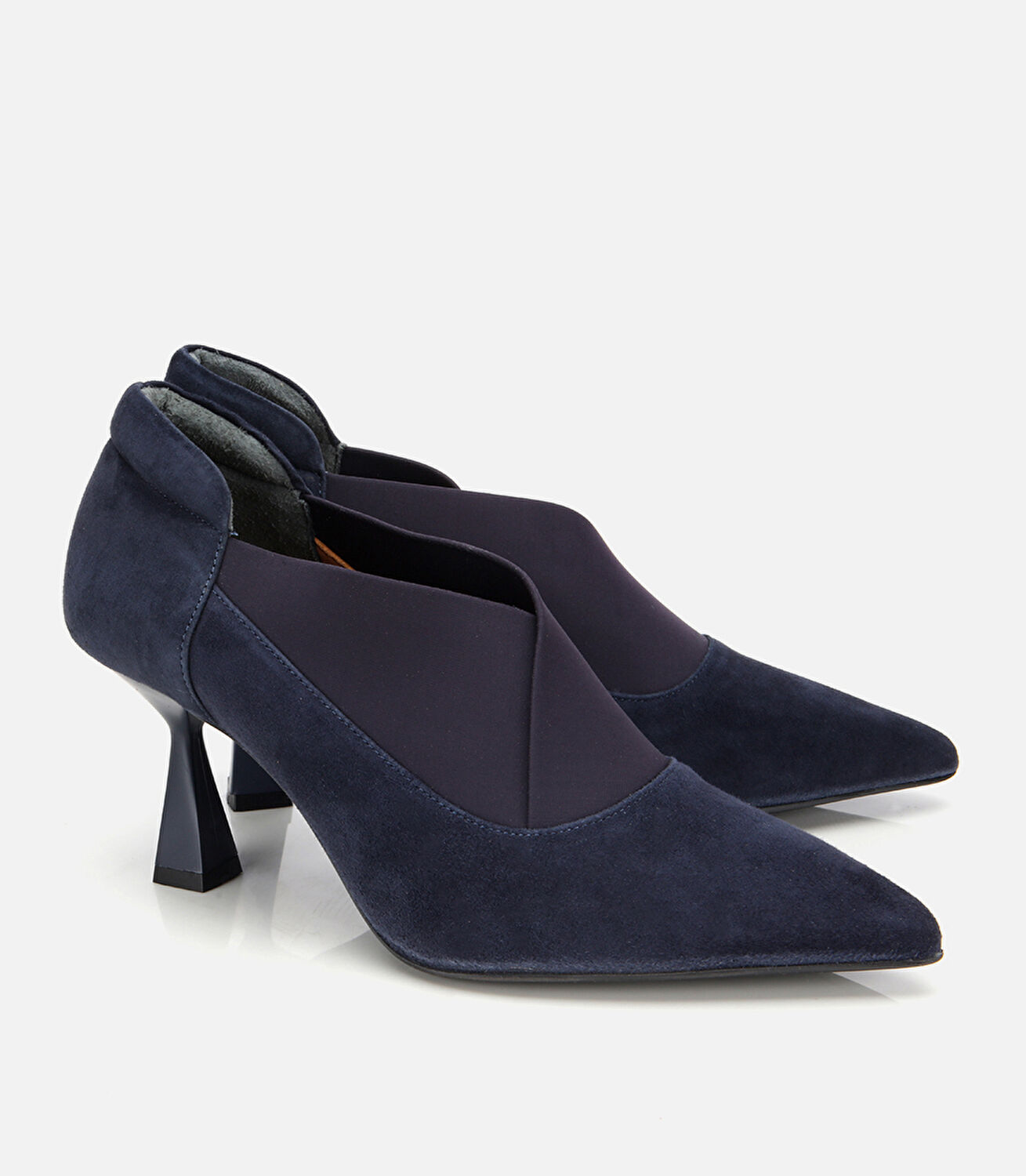 Kadın Süet Deri Lacivert Streç Detaylı İnce Topuklu Stiletto
