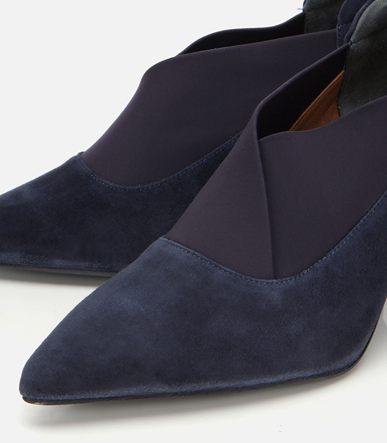 Kadın Süet Deri Lacivert Streç Detaylı İnce Topuklu Stiletto