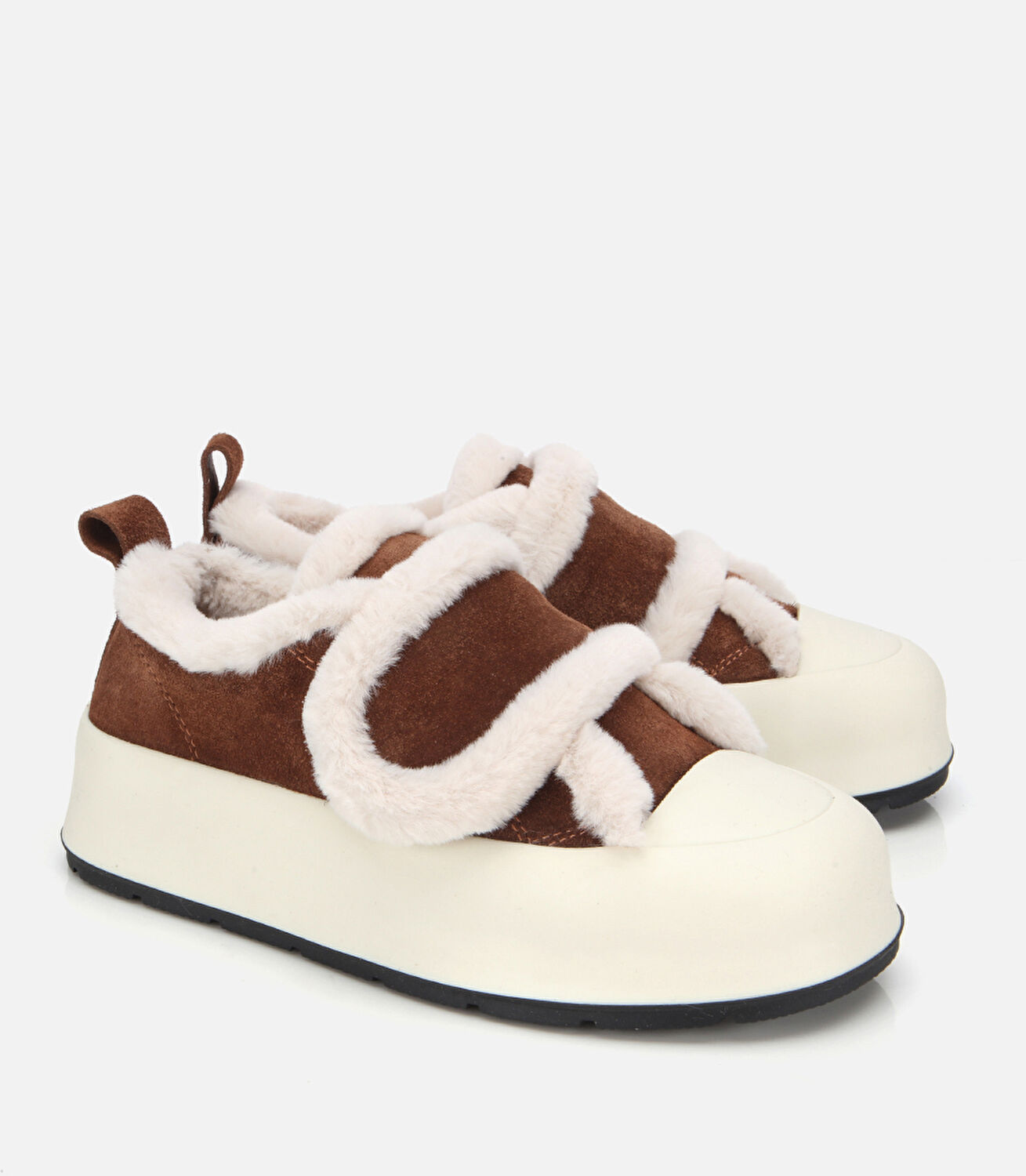 Kadın Süet Deri Taba Kürklü Kalın Bantlı Spor Ayakkabı