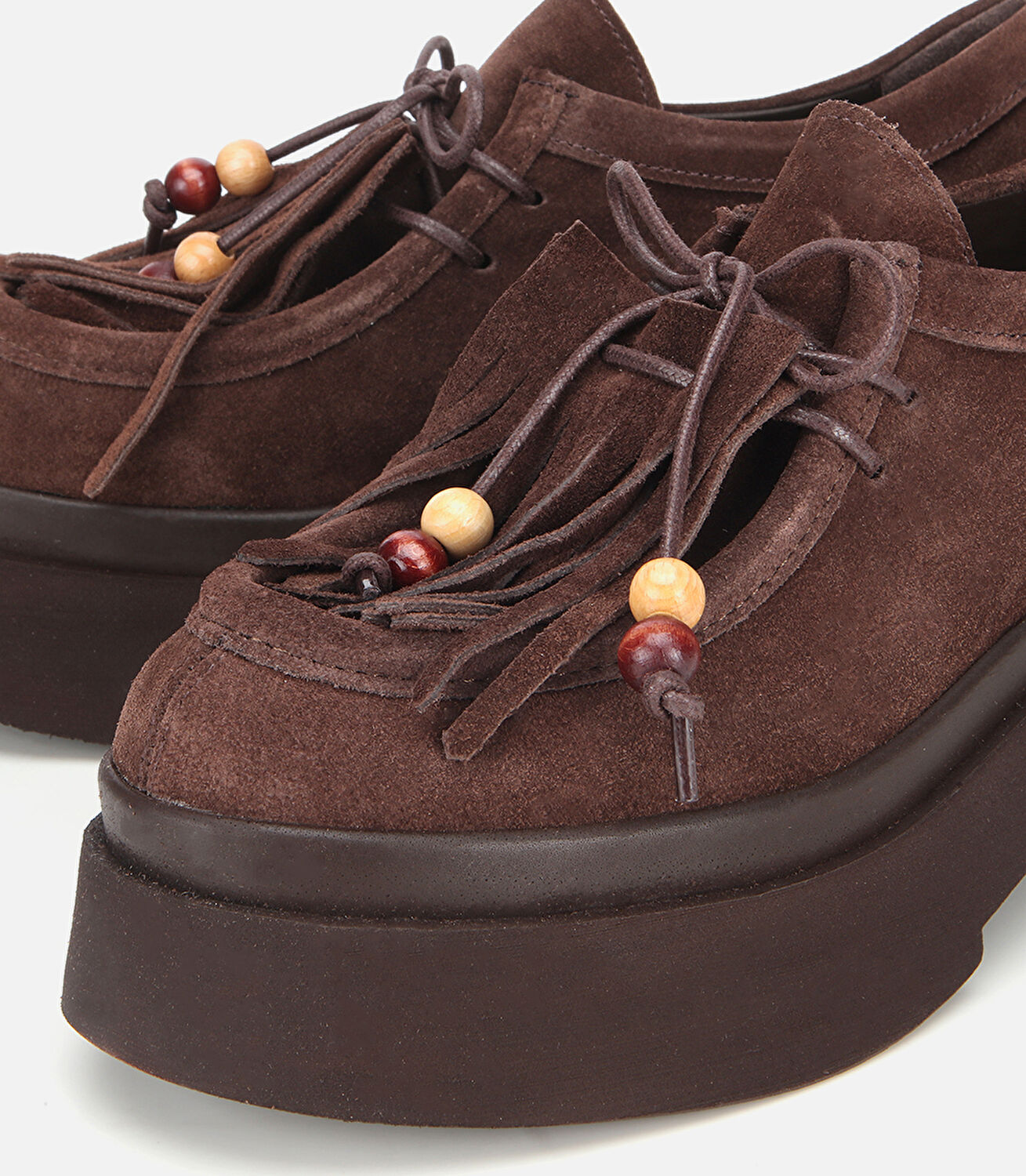 Kadın Süet Deri Kahverengi Püskül Detaylı Kalın Tabanlı Günlük Loafer