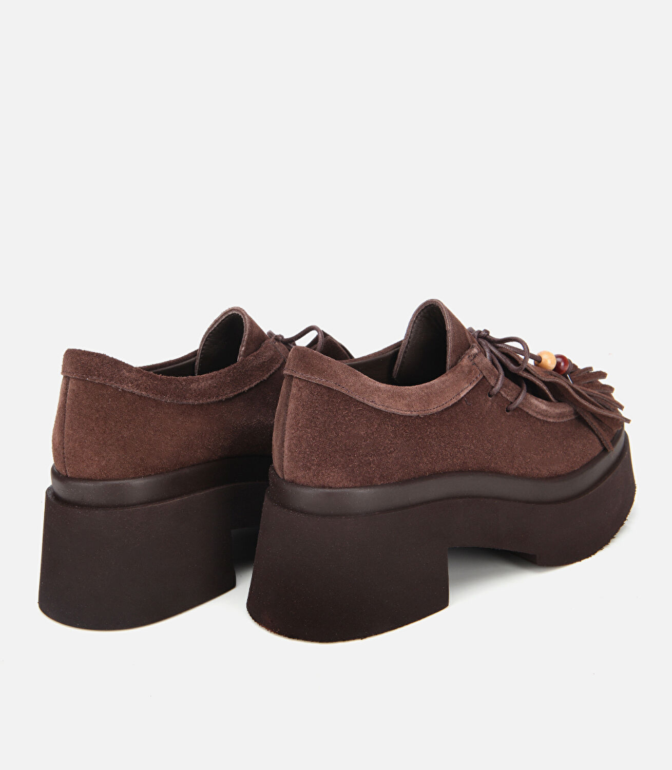 Kadın Süet Deri Kahverengi Püskül Detaylı Kalın Tabanlı Günlük Loafer