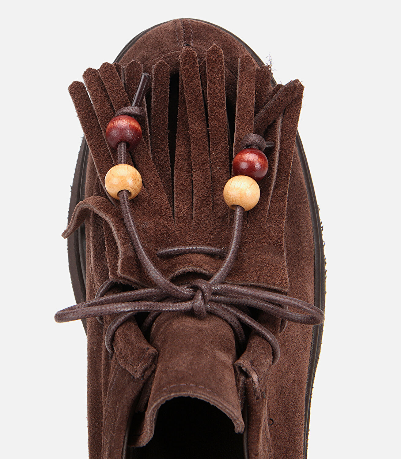 Kadın Süet Deri Kahverengi Püskül Detaylı Kalın Tabanlı Günlük Loafer