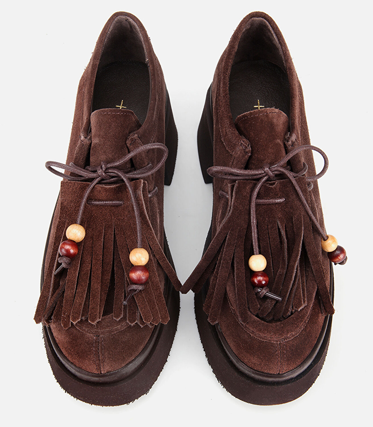 Kadın Süet Deri Kahverengi Püskül Detaylı Kalın Tabanlı Günlük Loafer