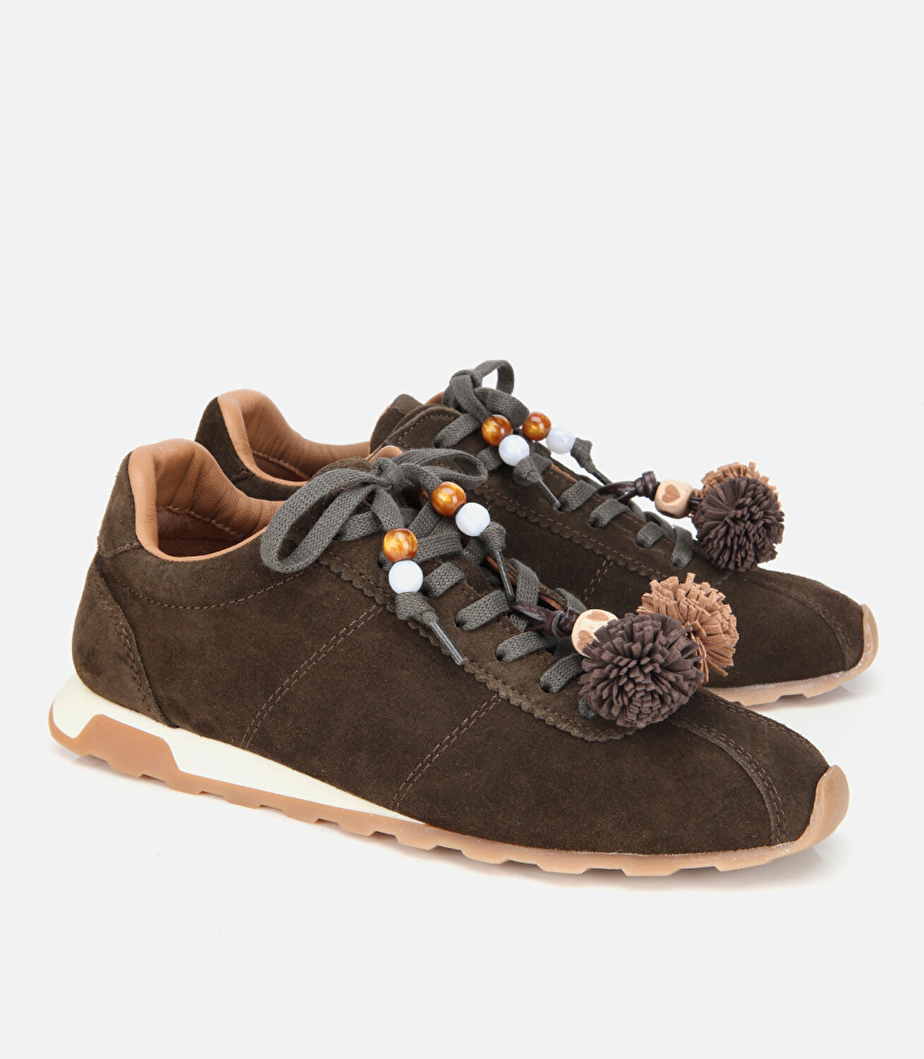 Kadın Süet Deri Haki Aksesuar Detaylı Spor Ayakkabı