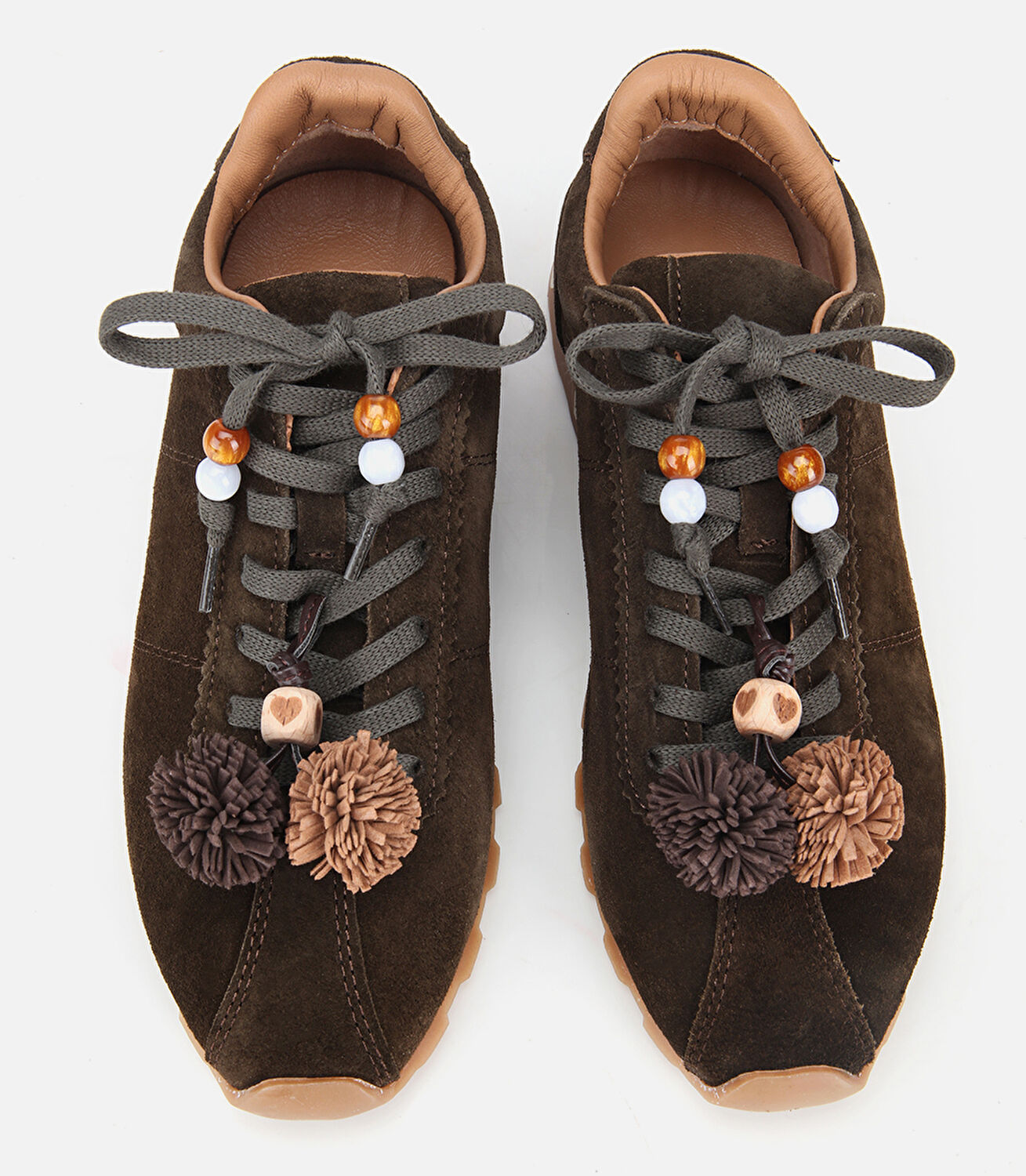 Kadın Süet Deri Haki Aksesuar Detaylı Spor Ayakkabı