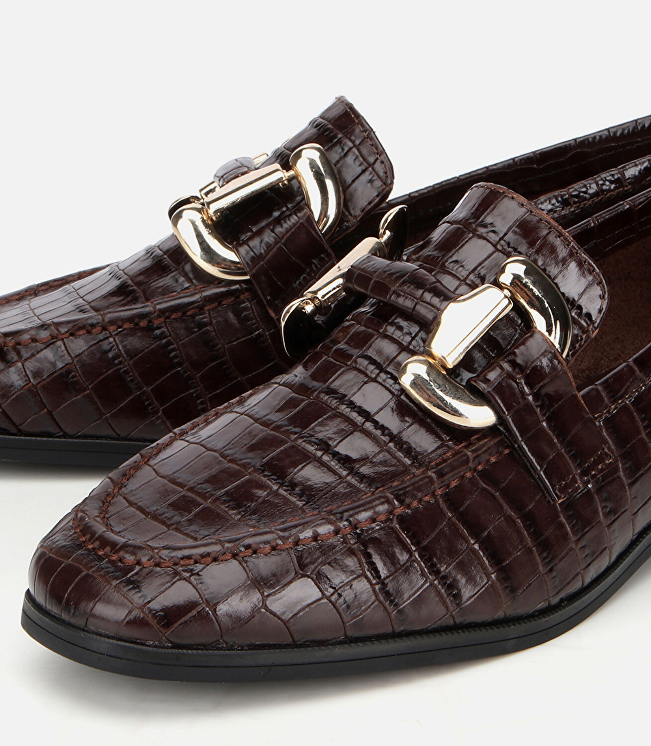 Kadın Deri Kahverengi Kroko Baskılı Klasik Loafer