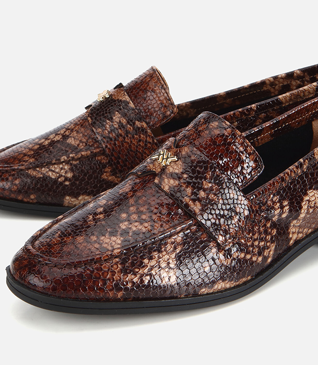 Kadın Deri Kahverengi Yılan Desenli Klasik Loafer
