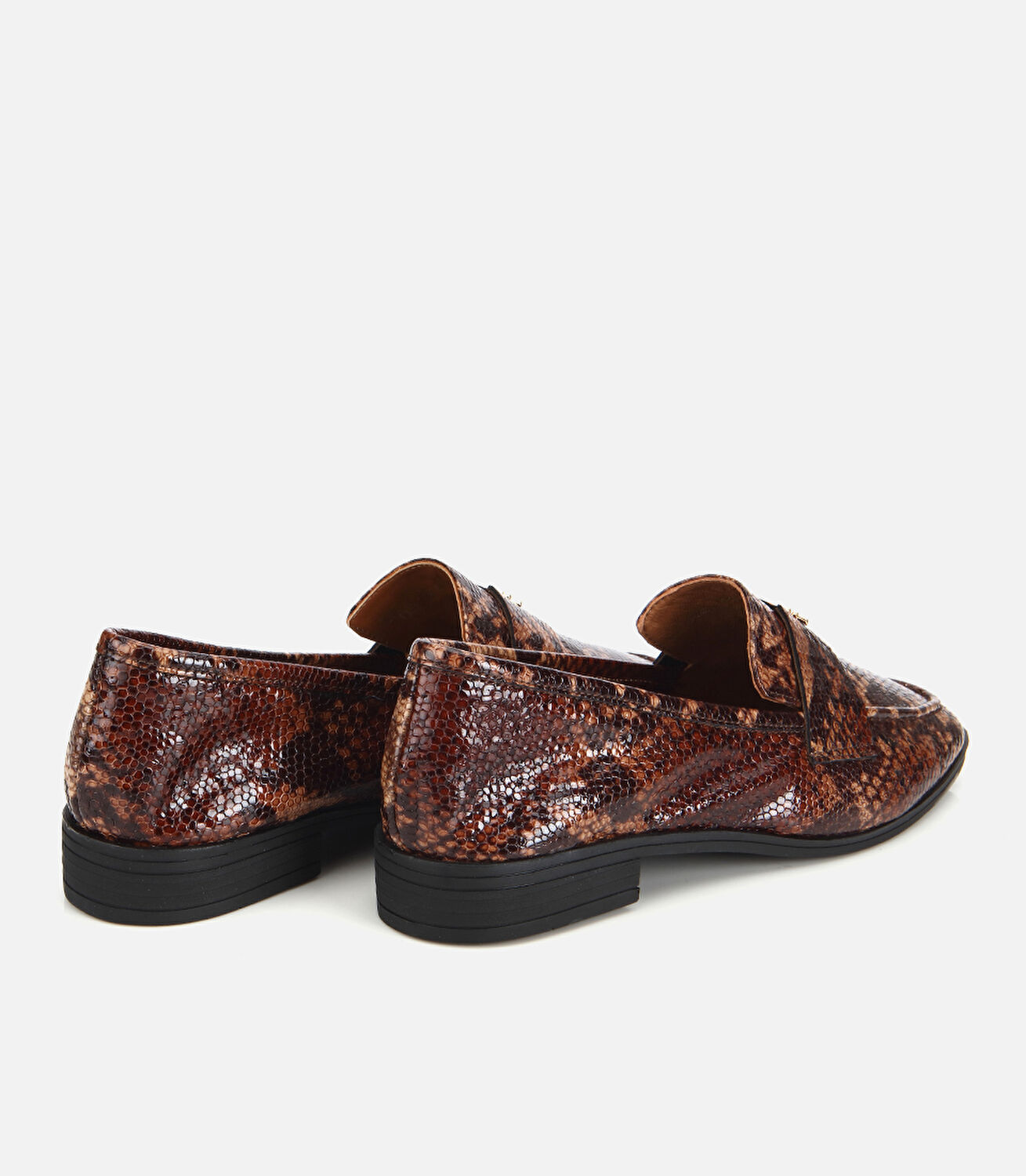Kadın Deri Kahverengi Yılan Desenli Klasik Loafer