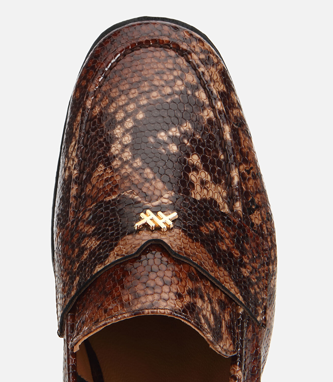 Kadın Deri Kahverengi Yılan Desenli Klasik Loafer