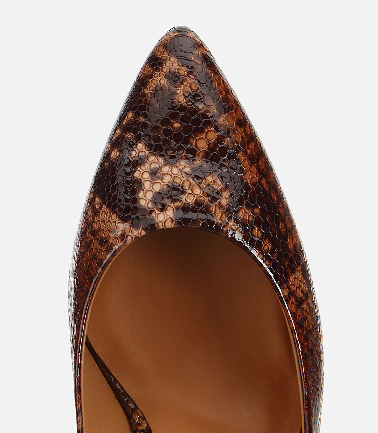 Kadın Deri Kahverengi Yılan Desenli Stiletto