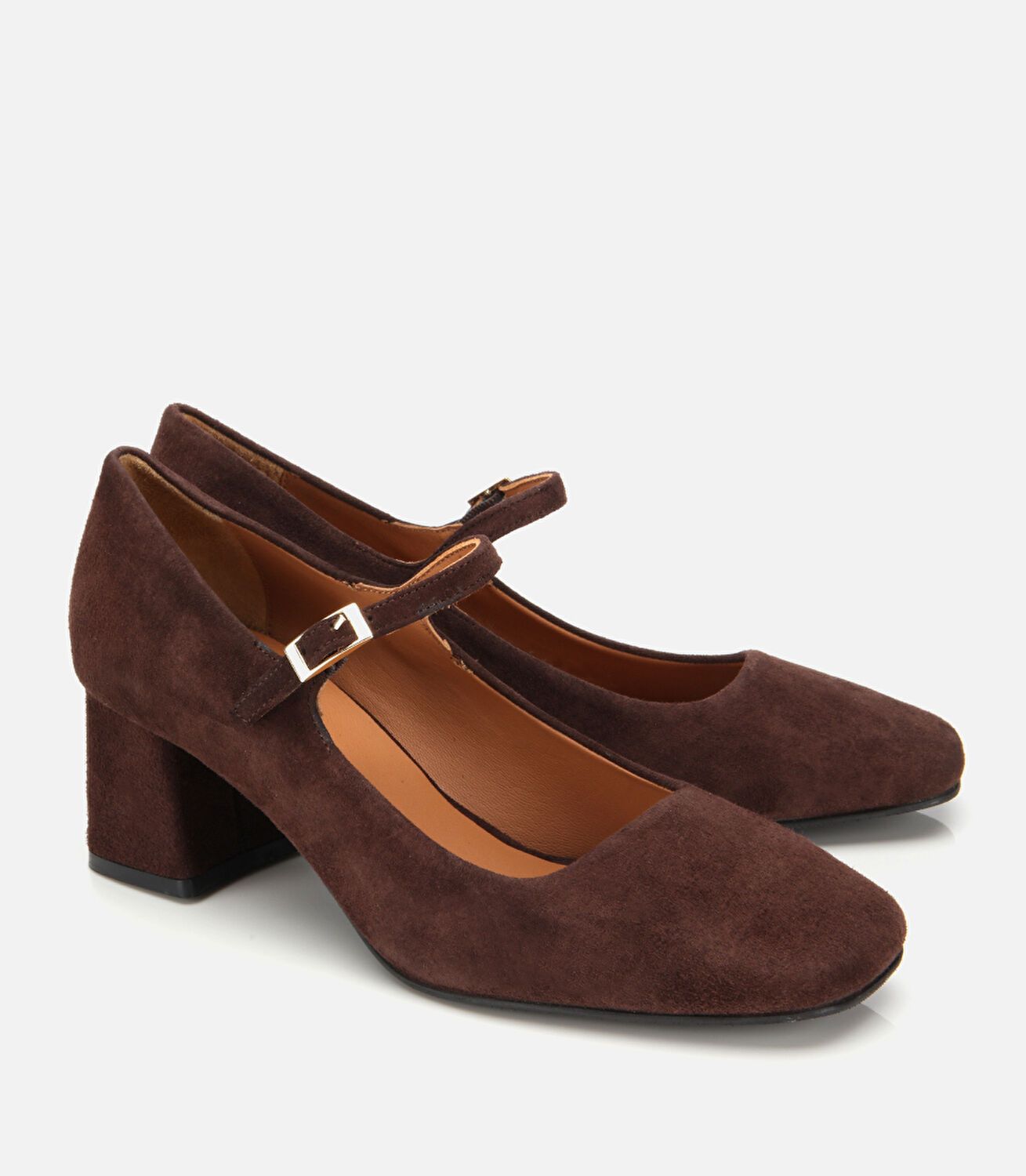 Kadın Süet Deri Mary Jane Kahverengi Kalın Topuklu Ayakkabı