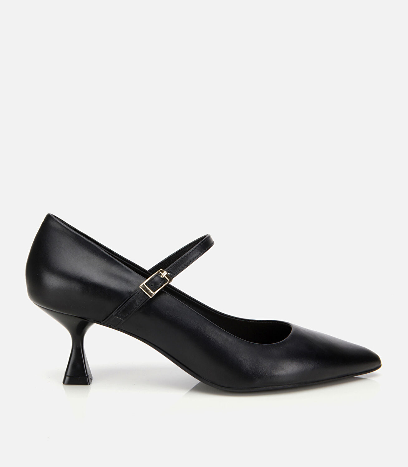 Kadın Deri Mary Jane Siyah  İnce Bantlı Stiletto