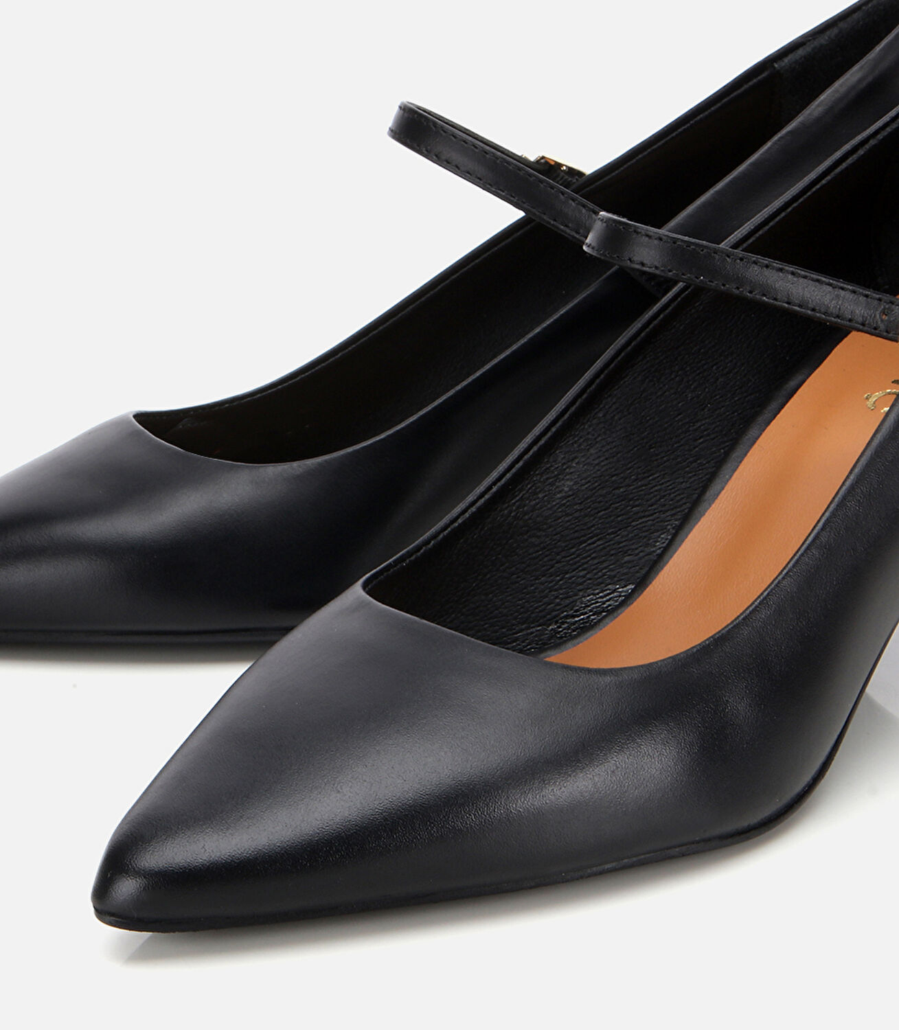 Kadın Deri Mary Jane Siyah  İnce Bantlı Stiletto