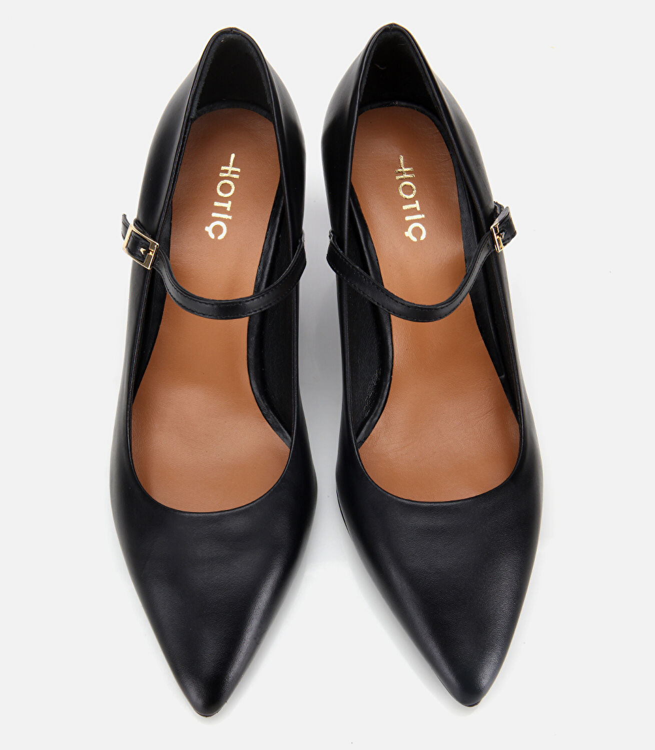 Kadın Deri Mary Jane Siyah  İnce Bantlı Stiletto