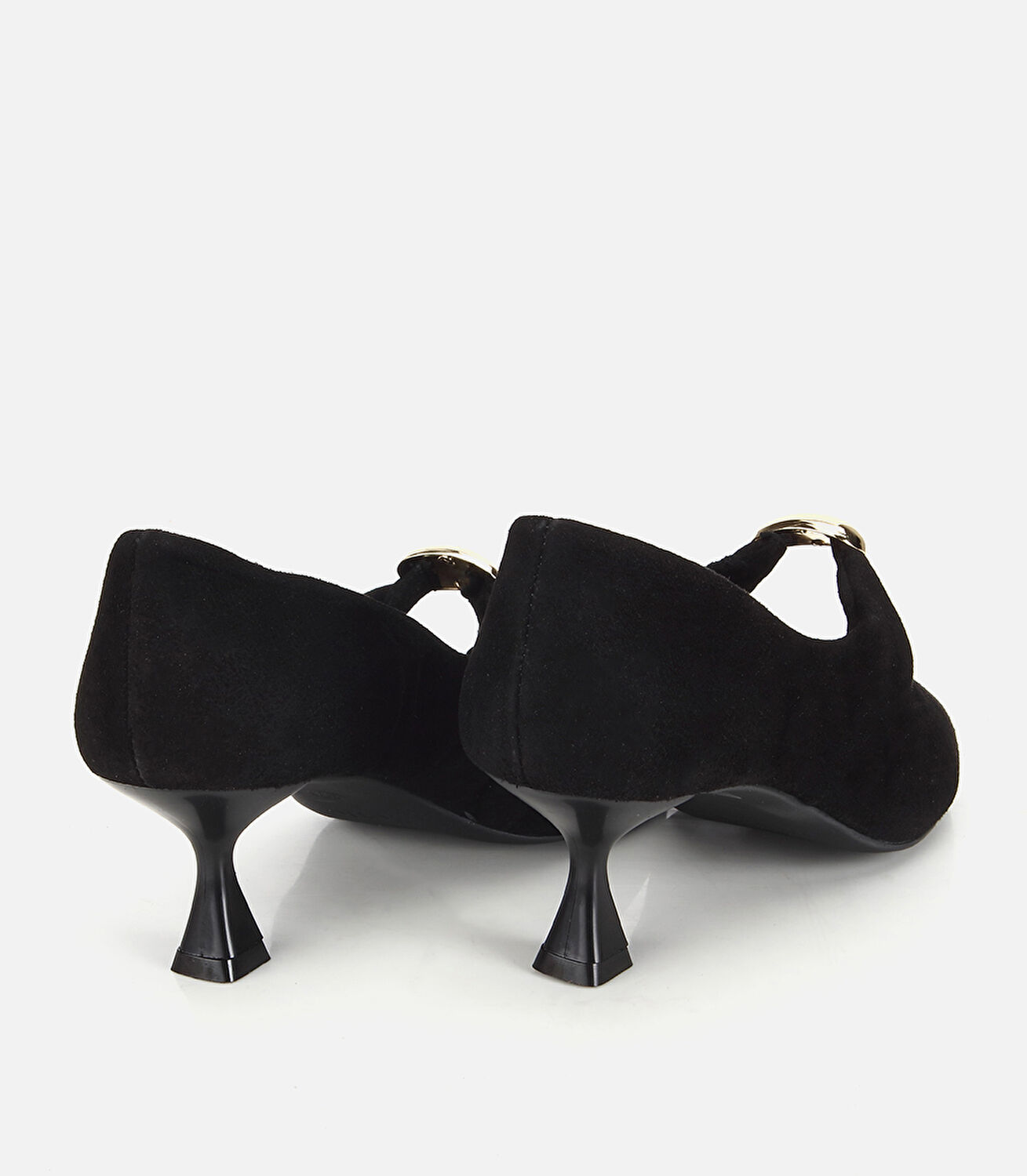 Kadın Süet Deri Siyah Gold Toka Detaylı İnce Topuklu Stiletto