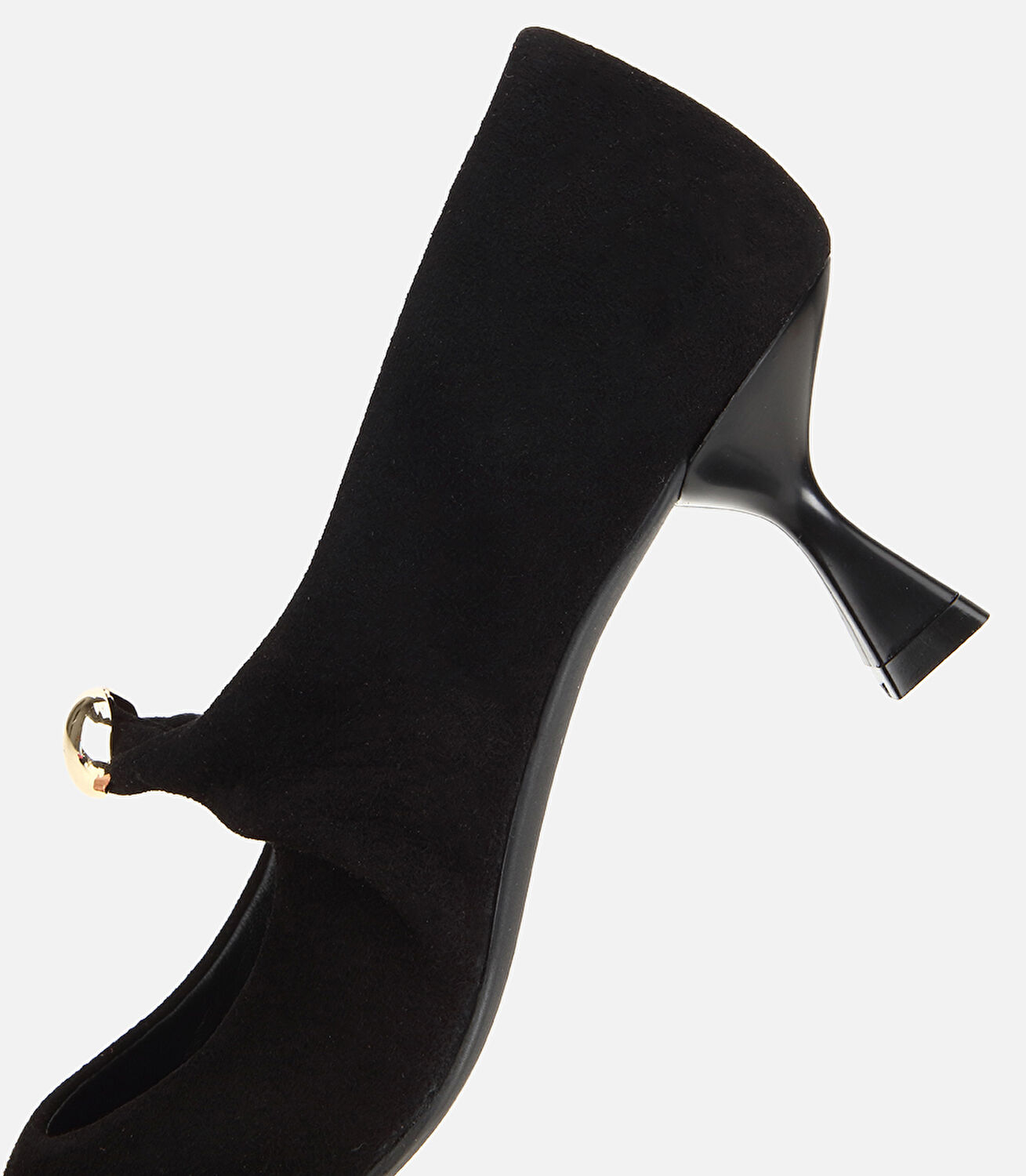 Kadın Süet Deri Siyah Gold Toka Detaylı İnce Topuklu Stiletto