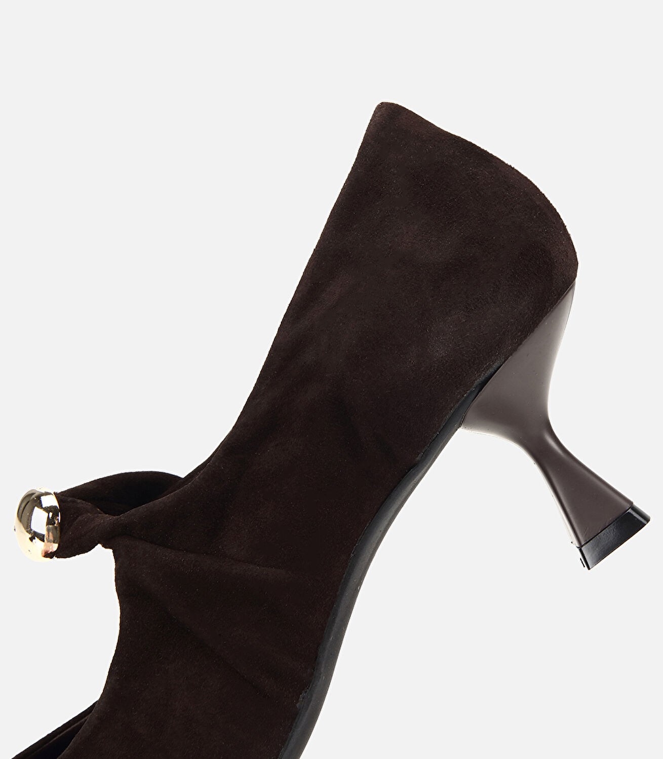 Kadın Süet Deri Kahverengi Gold Toka Detaylı İnce Topuklu Stiletto