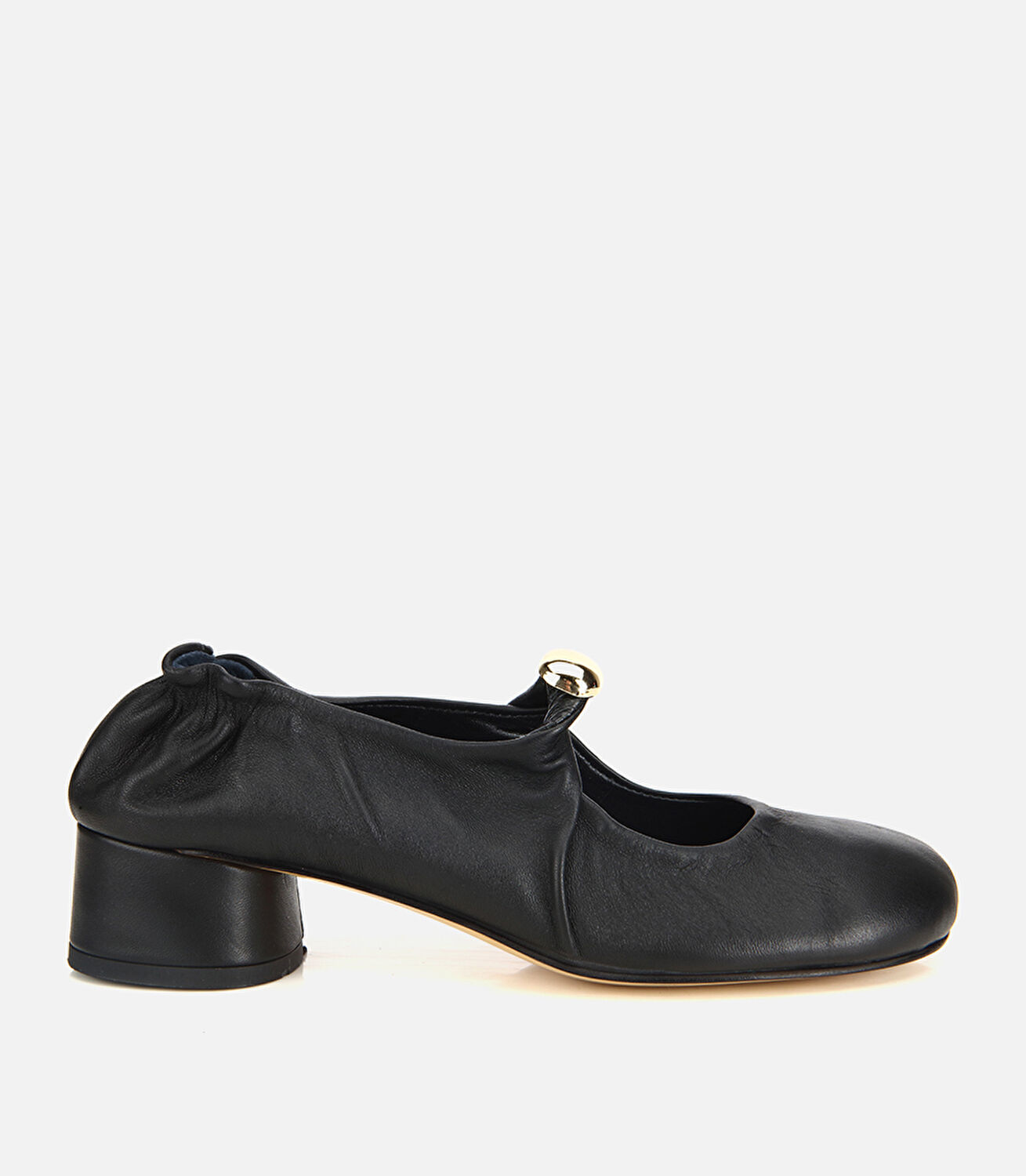 Kadın Deri Siyah Gold Toka Detaylı Arkası Lastikli Kalın Topuklu Ayakkabı