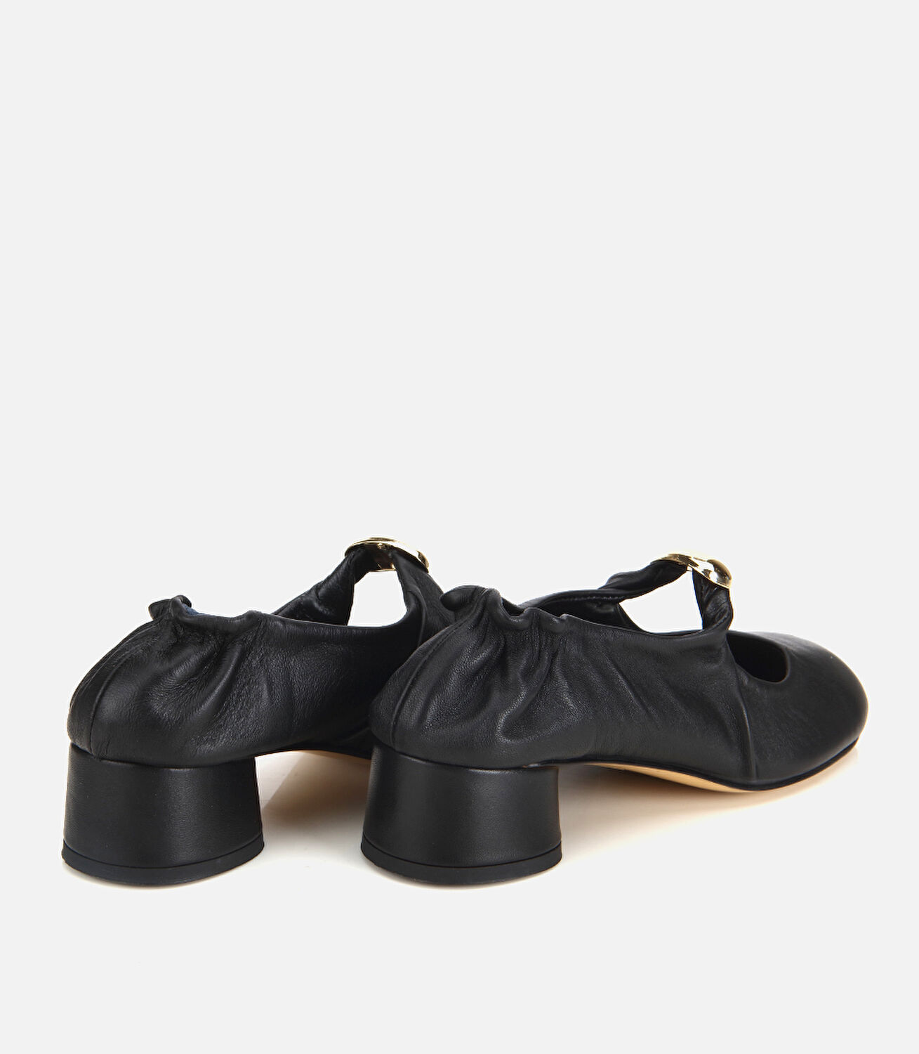 Kadın Deri Siyah Gold Toka Detaylı Arkası Lastikli Kalın Topuklu Ayakkabı