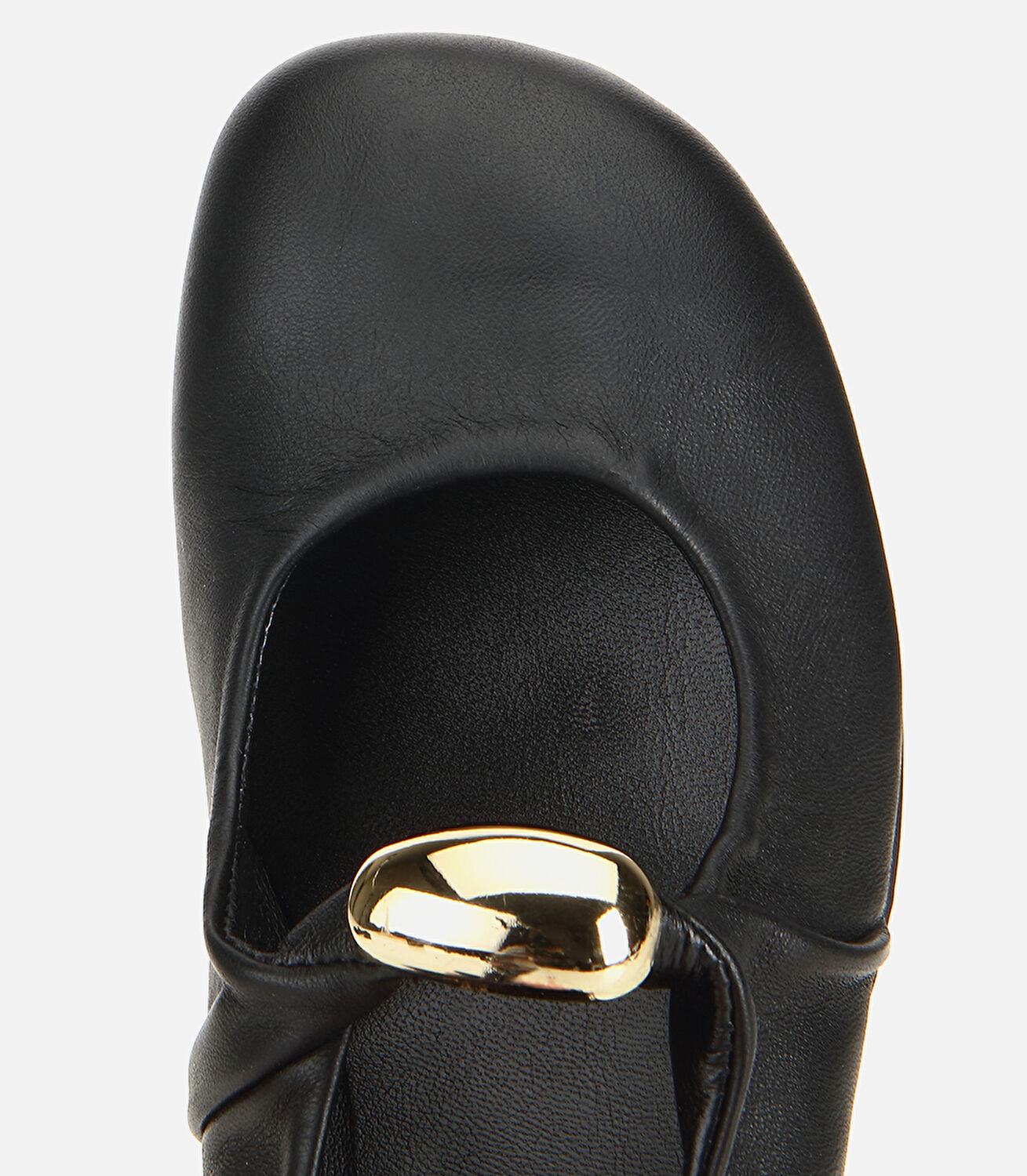 Kadın Deri Siyah Gold Toka Detaylı Arkası Lastikli Kalın Topuklu Ayakkabı