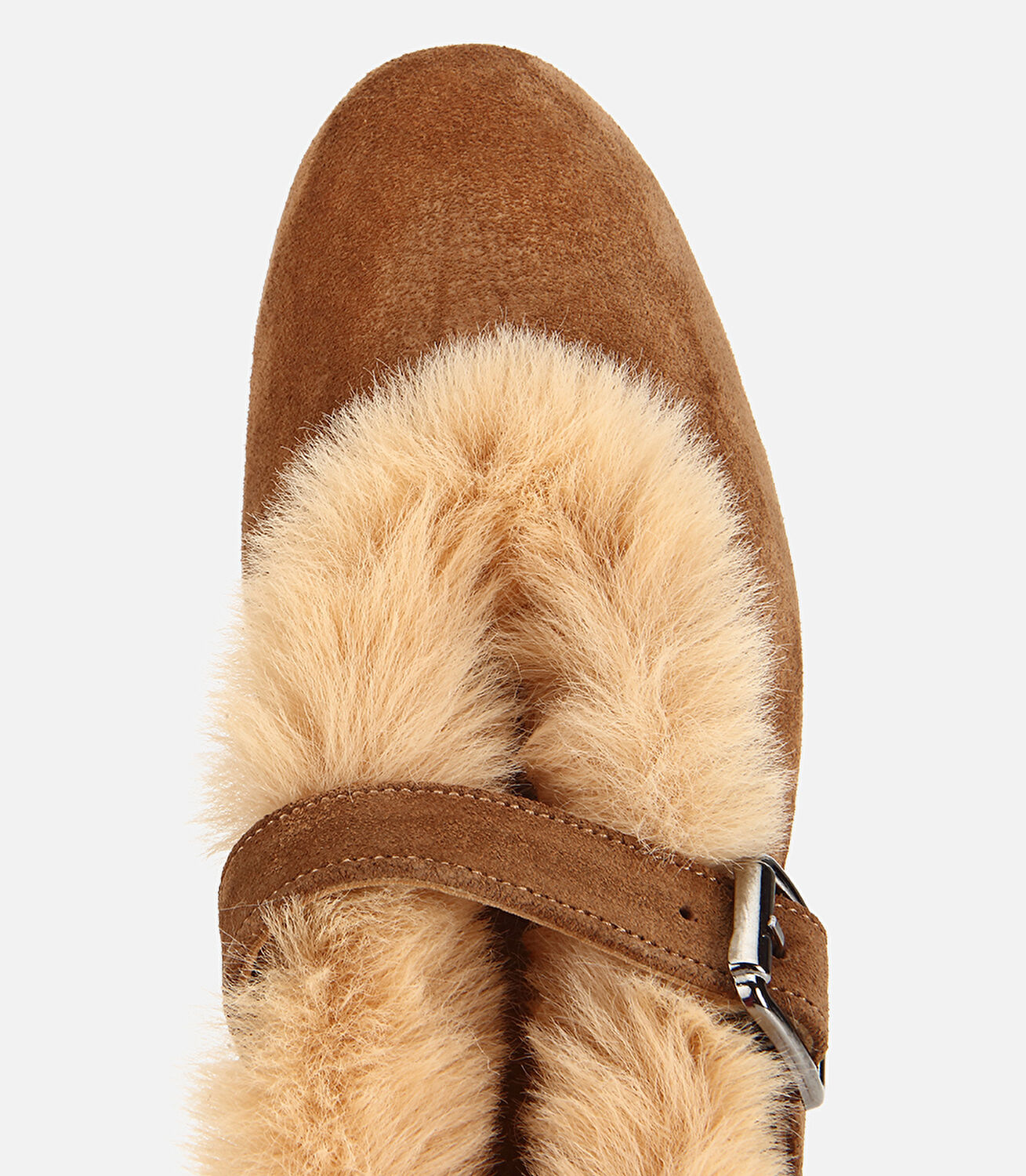 Kadın Süet Deri Taba İçi Kürklü Tek Bantlı Babet