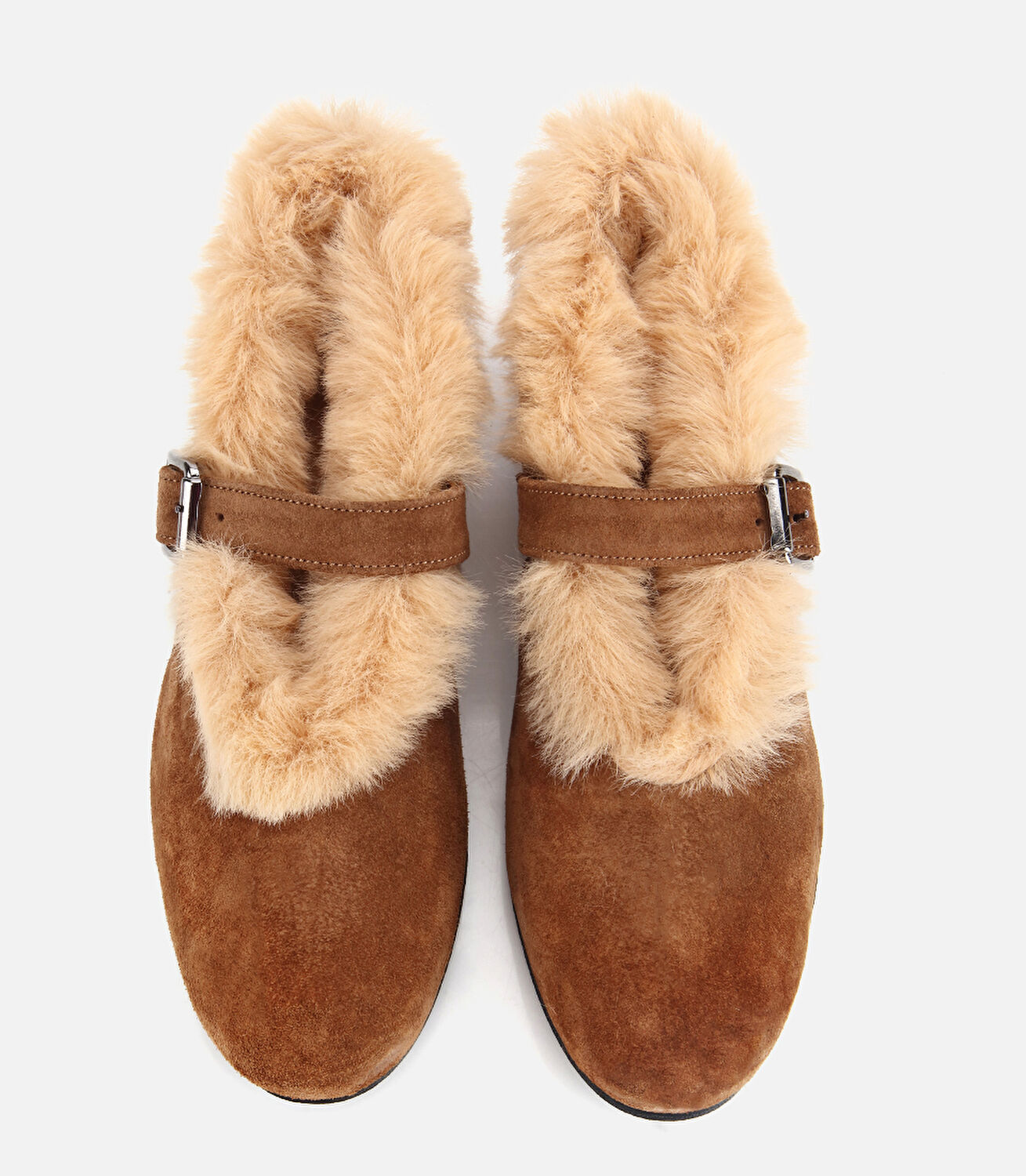 Kadın Süet Deri Taba İçi Kürklü Tek Bantlı Babet