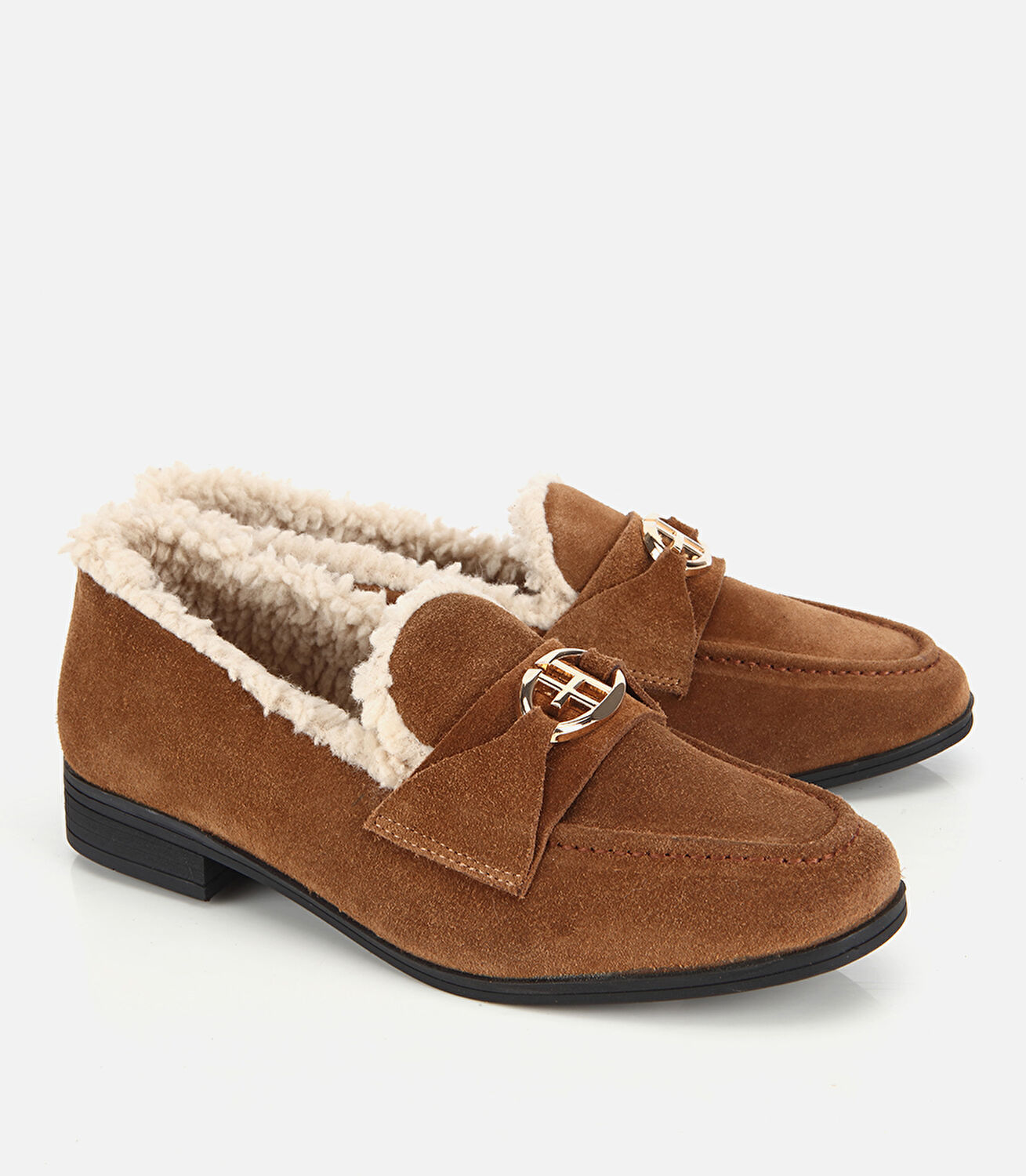 Kadın Süet Deri Taba İçi Kürklü Klasik Loafer