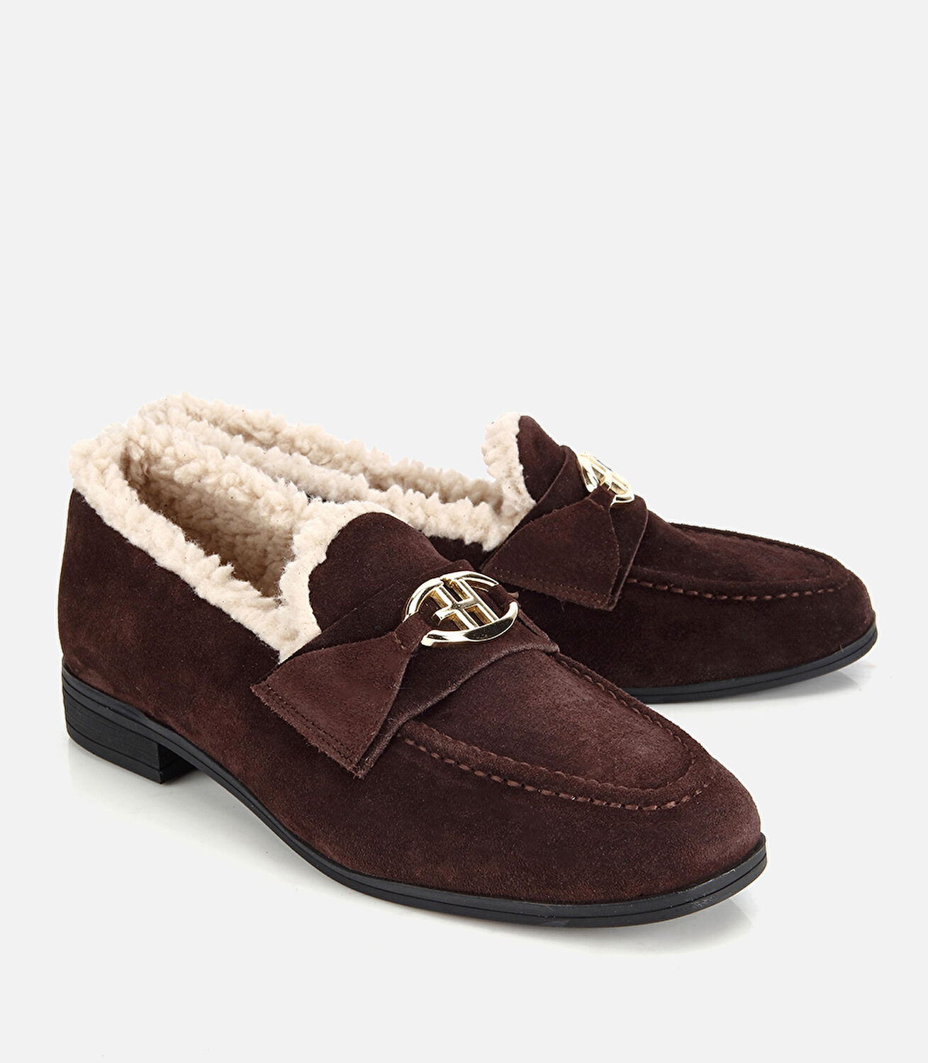 Kadın Süet Deri Kahverengi İçi Kürklü Klasik Loafer