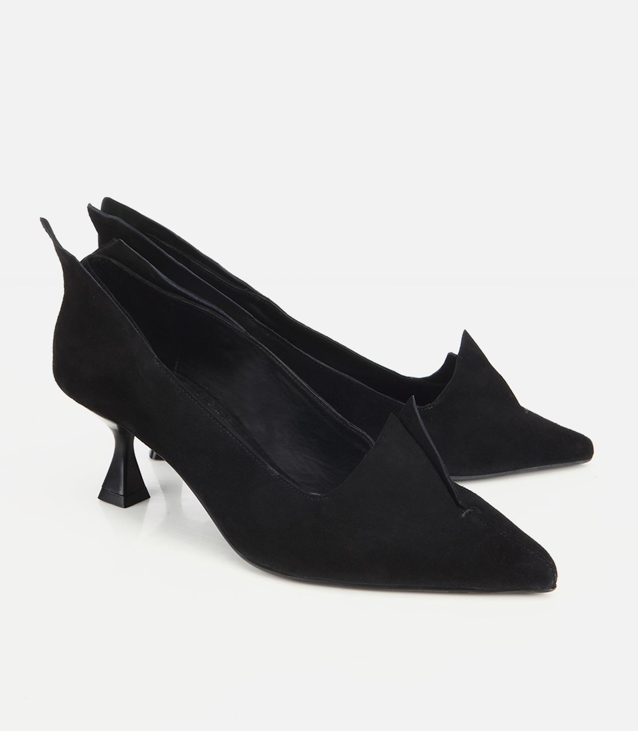Kadın Süet Deri Siyah Sivri Burunlu Minimal Stiletto