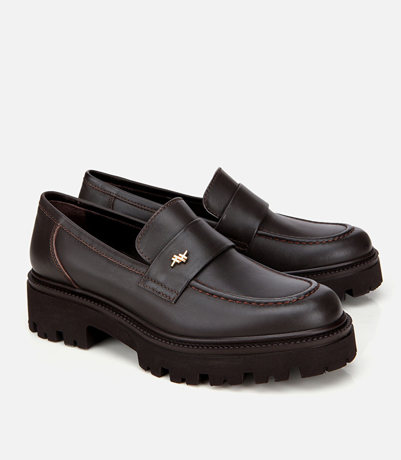 Kadın Deri Kahverengi Kalın Tabanlı Klasik Loafer