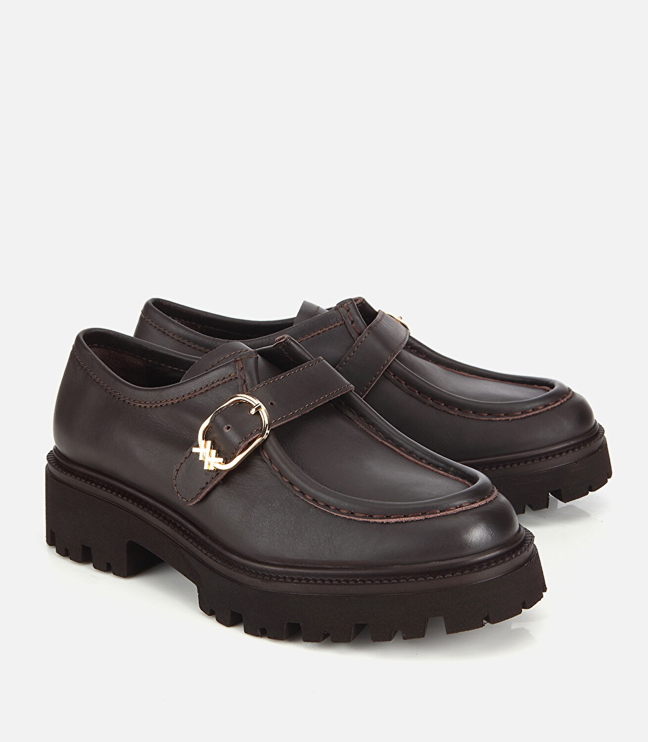 Kadın Deri Kahverengi Tokalı Kalın Tabanlı Günlük Loafer