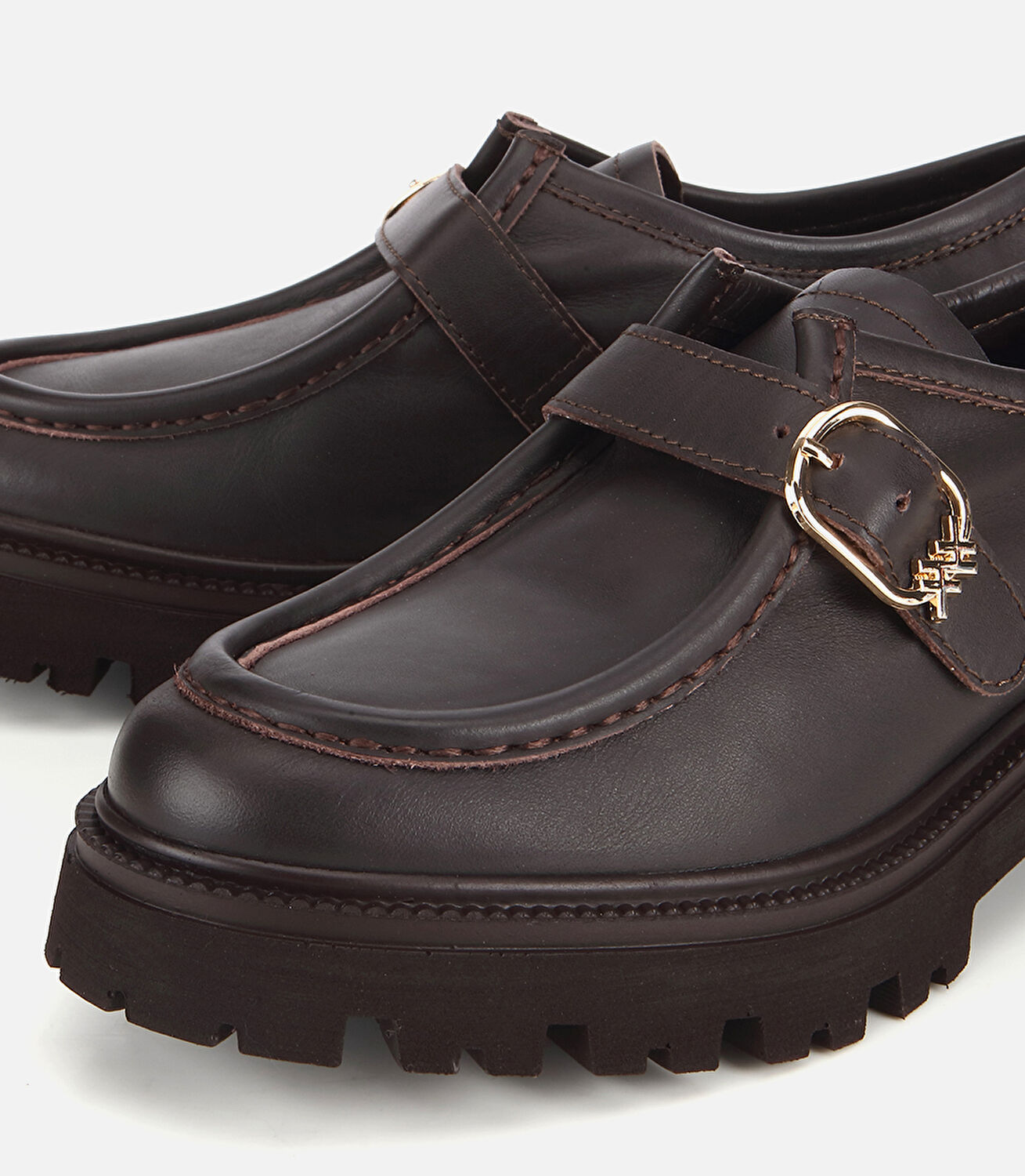 Kadın Deri Kahverengi Tokalı Kalın Tabanlı Günlük Loafer