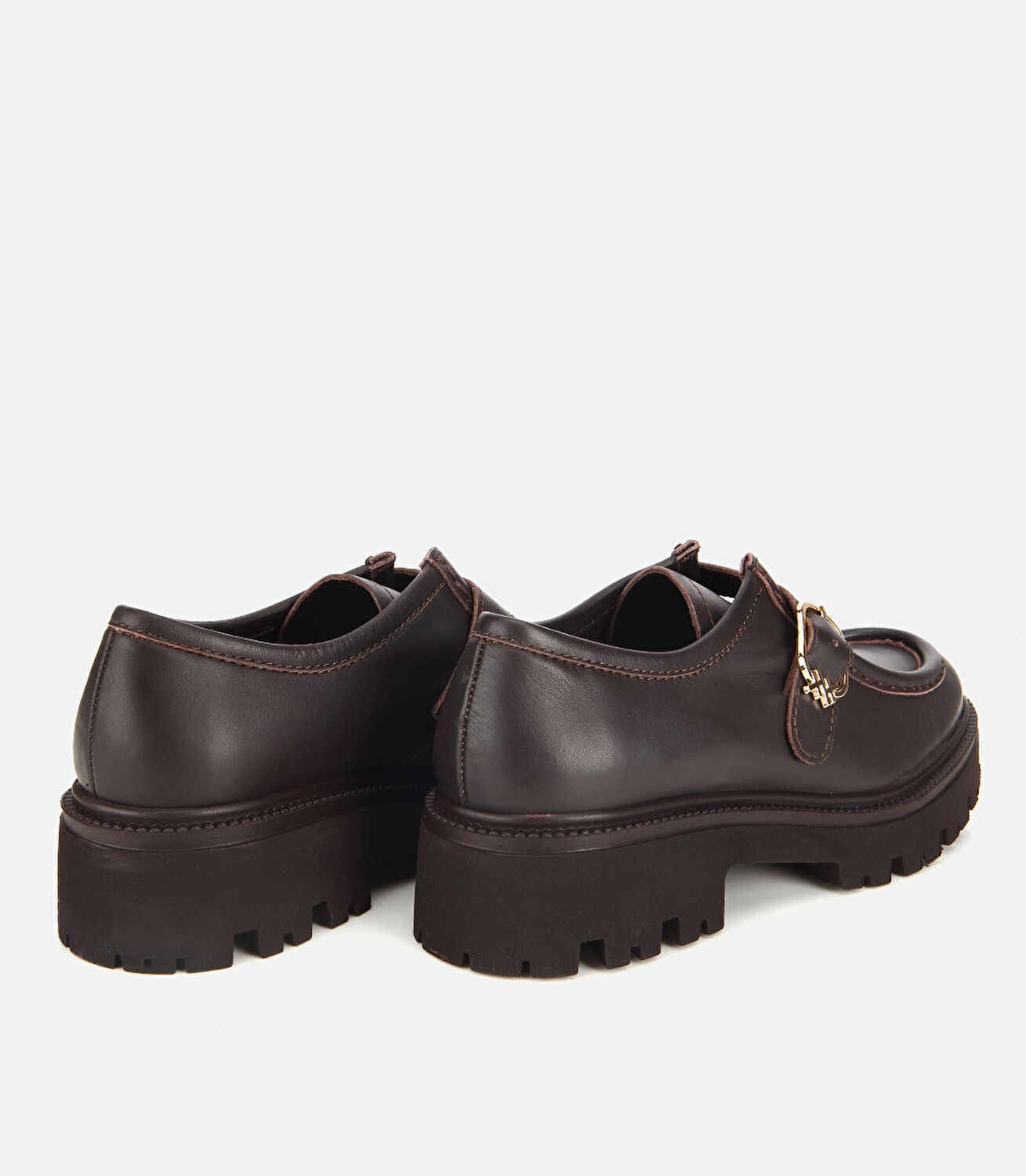 Kadın Deri Kahverengi Tokalı Kalın Tabanlı Günlük Loafer