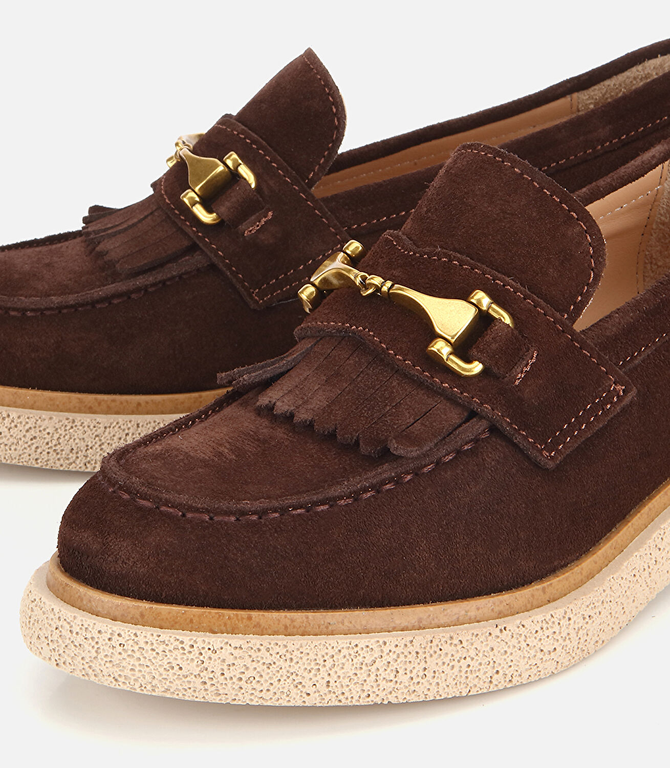 Kadın Süet Deri Kahverengi Püsküllü Tokalı Günlük Loafer