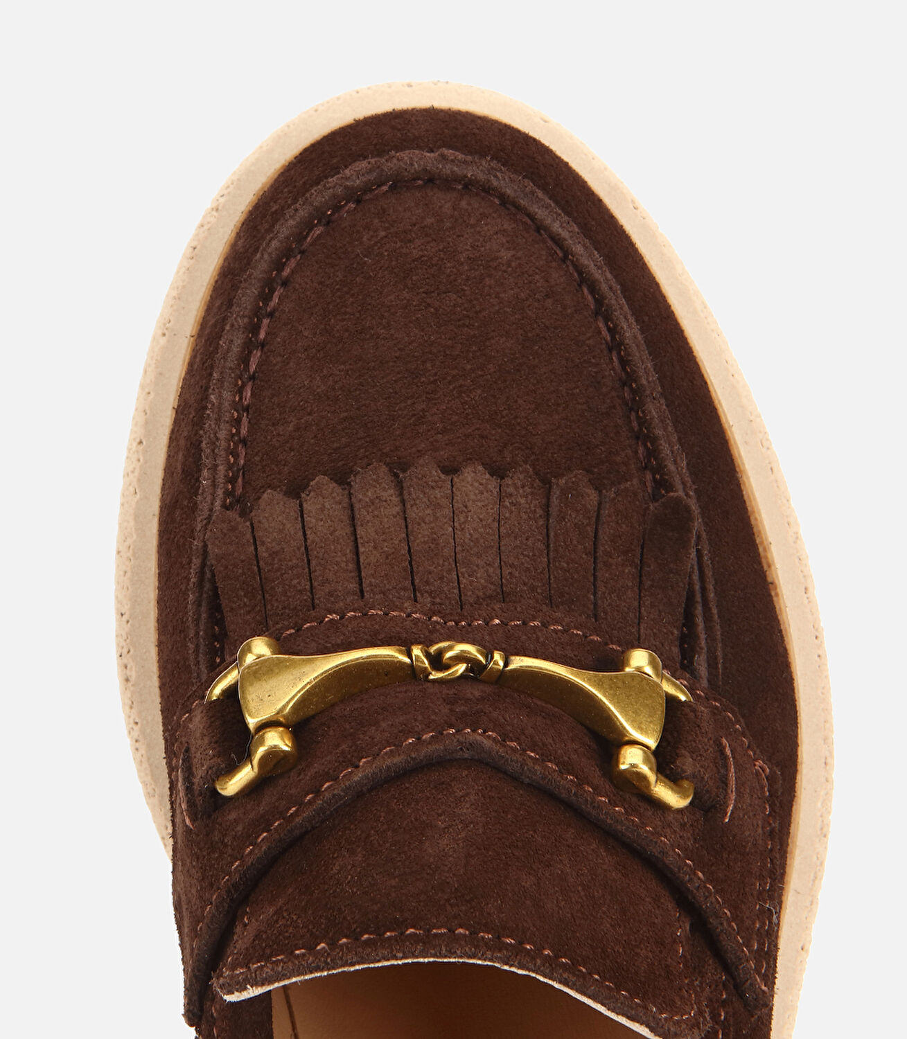 Kadın Süet Deri Kahverengi Püsküllü Tokalı Günlük Loafer