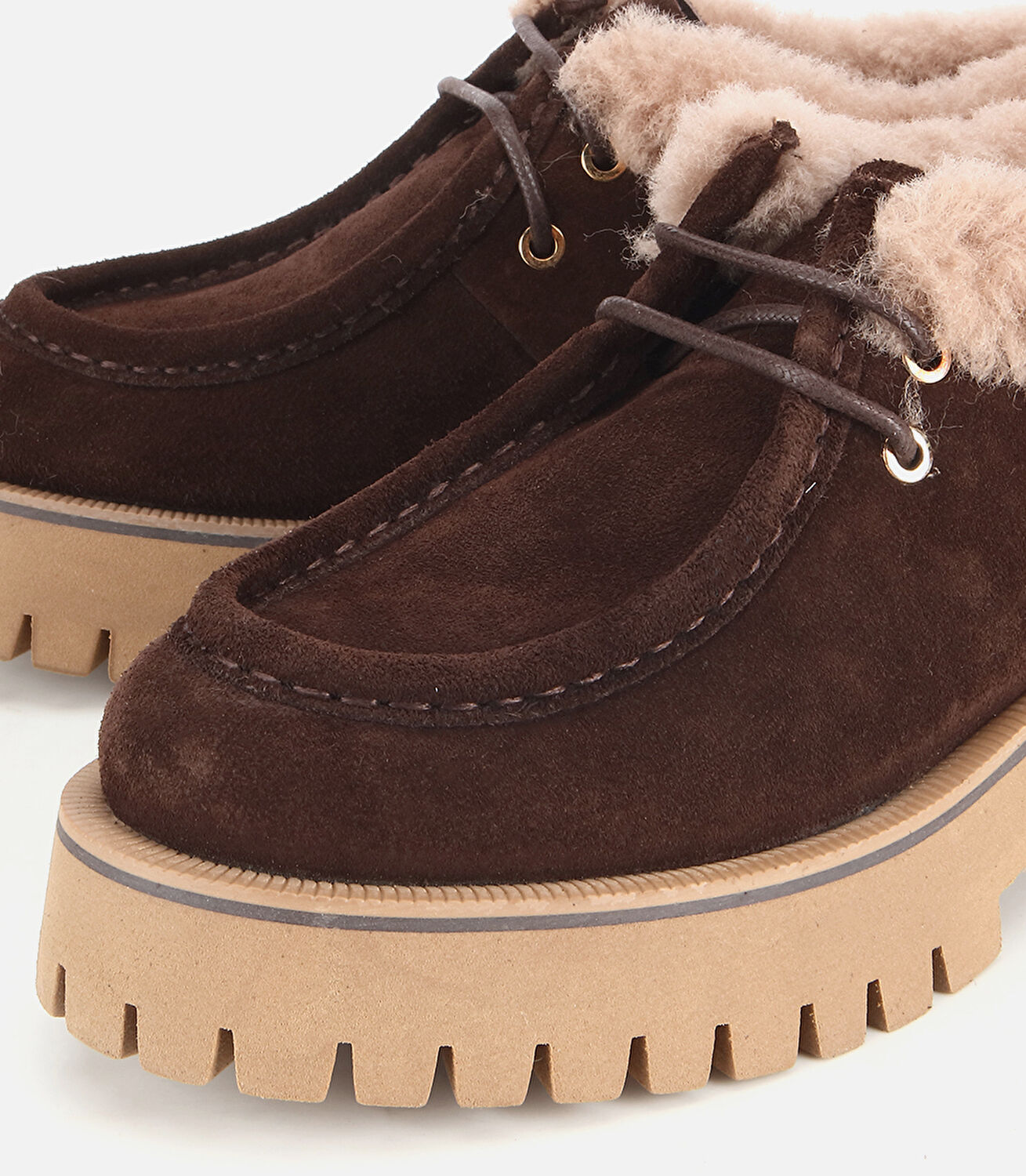Kadın Süet Deri Kahverengi İçi Kürklü Kalın Tabanlı Oxford Ayakkabı