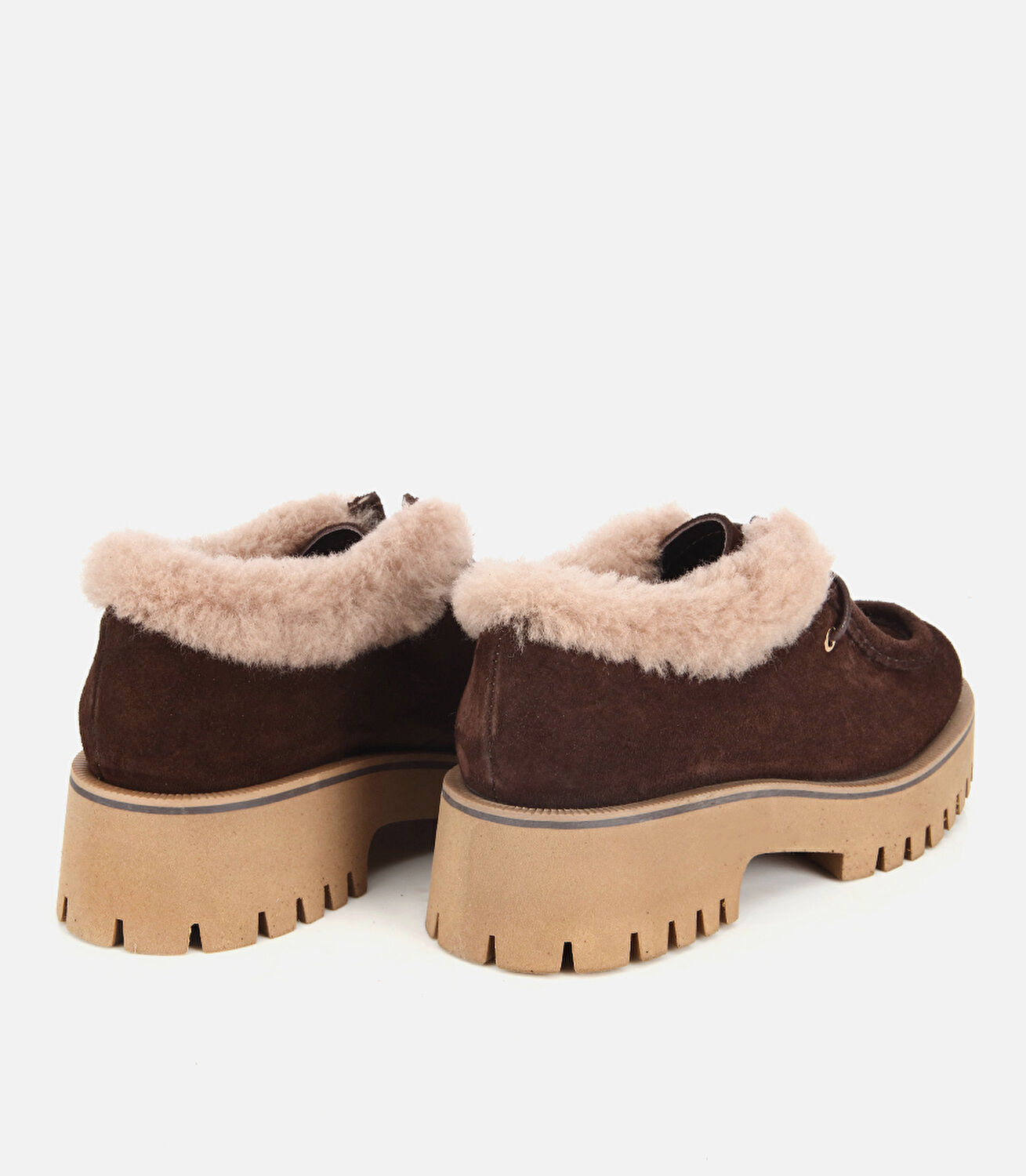 Kadın Süet Deri Kahverengi İçi Kürklü Kalın Tabanlı Oxford Ayakkabı