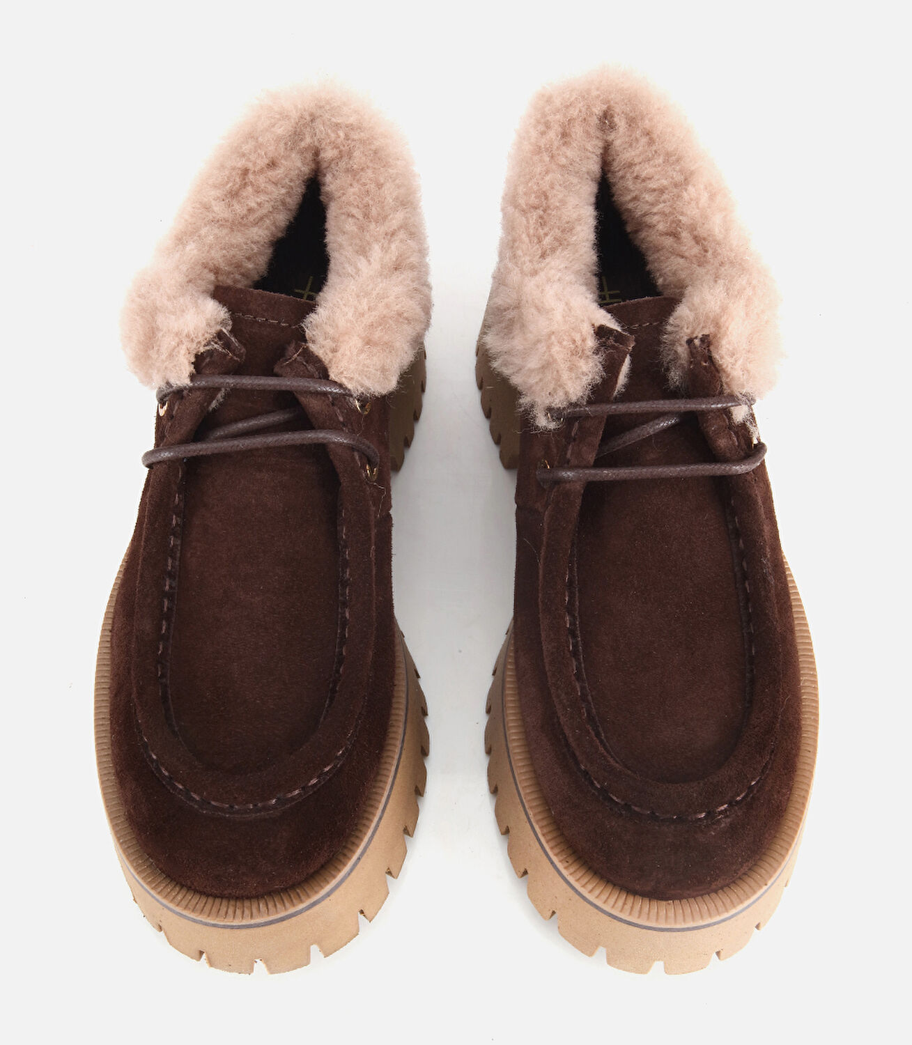 Kadın Süet Deri Kahverengi İçi Kürklü Kalın Tabanlı Oxford Ayakkabı