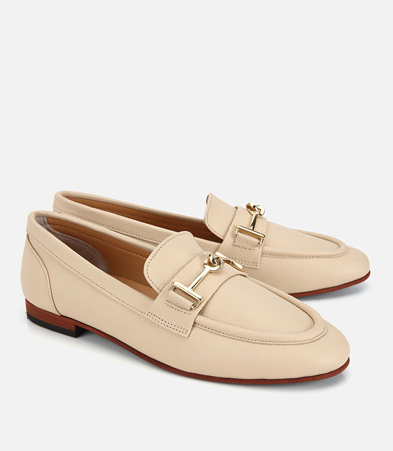 Kadın Deri Bej Yumuşak Dokulu Tokalı Klasik Loafer