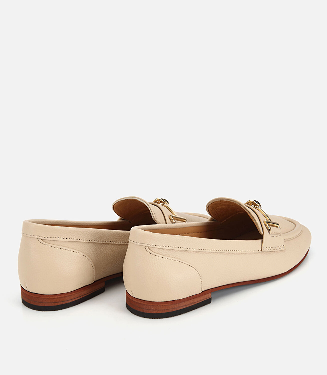 Kadın Deri Bej Yumuşak Dokulu Tokalı Klasik Loafer