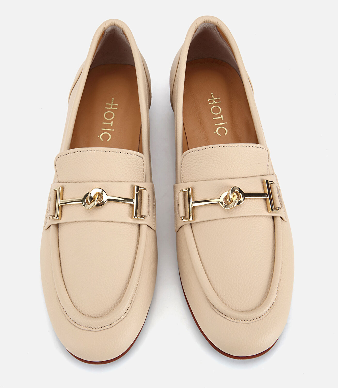 Kadın Deri Bej Yumuşak Dokulu Tokalı Klasik Loafer