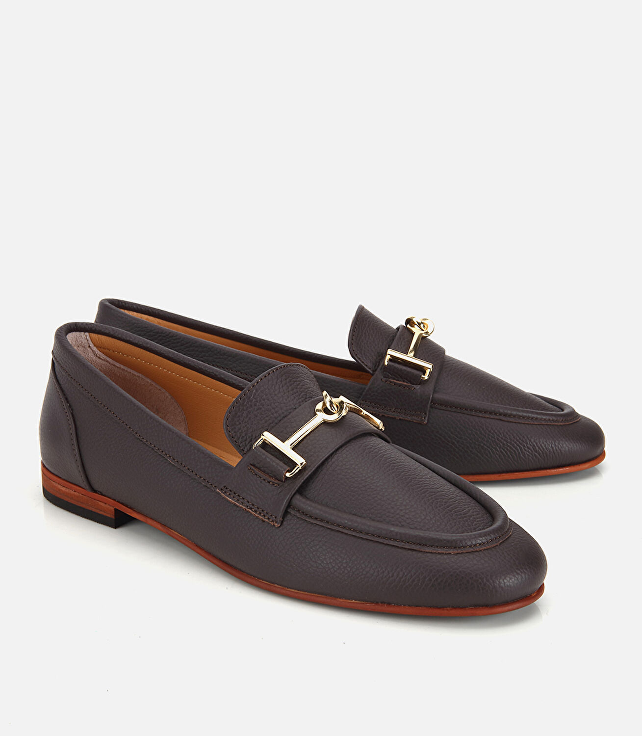 Kadın Deri Kahverengi Yumuşak Dokulu Tokalı Klasik Loafer