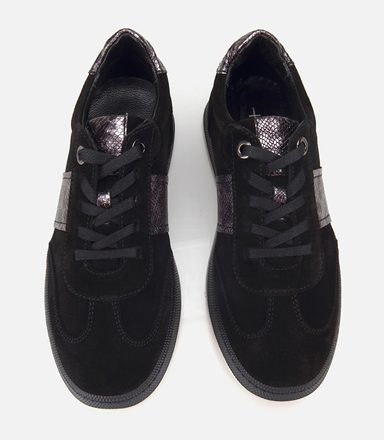 Kadın Süet  Deri Siyah Leopar Desenli Spor Ayakkabı