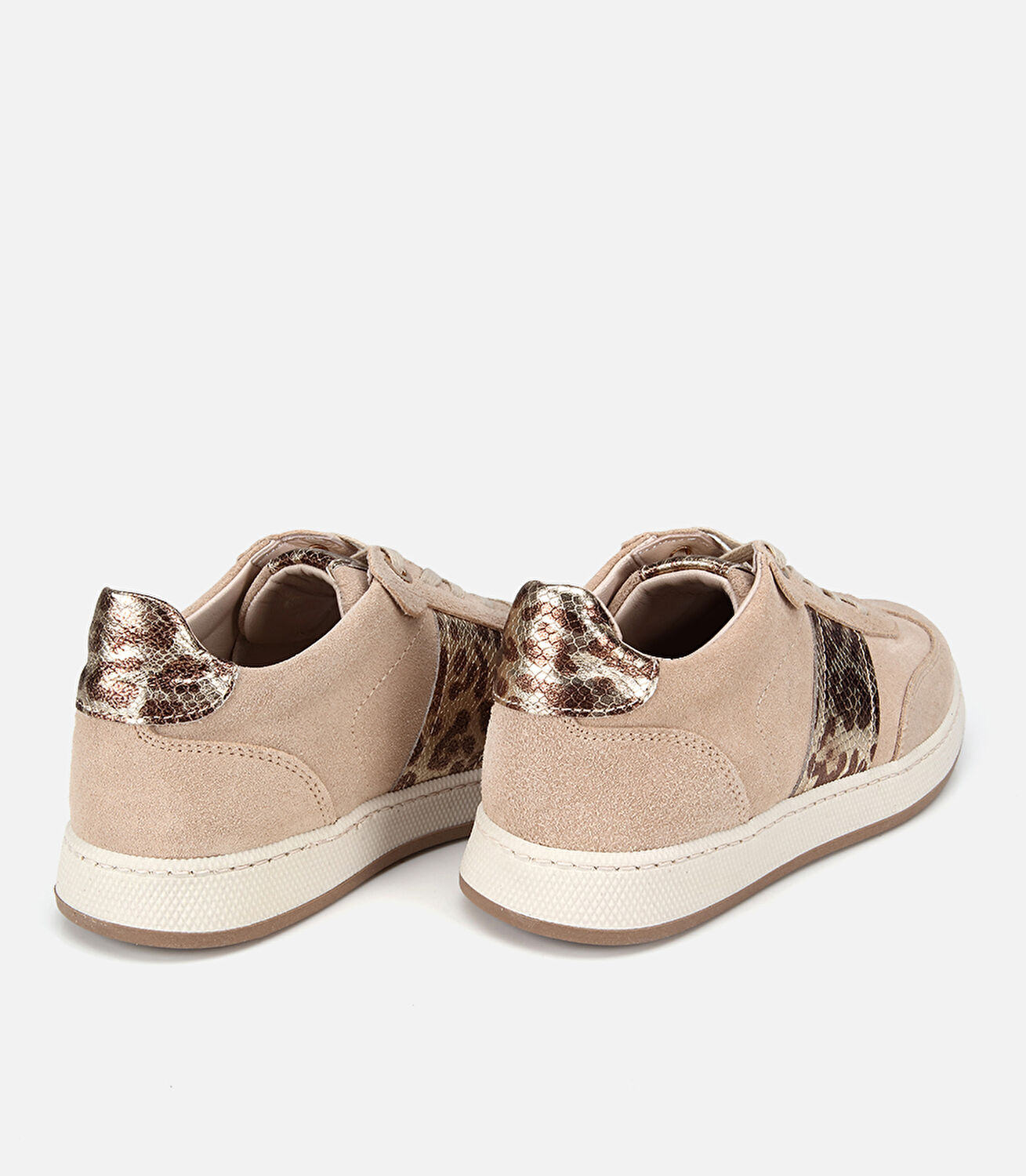 Kadın Süet  Deri Bej Leopar Desenli Spor Ayakkabı