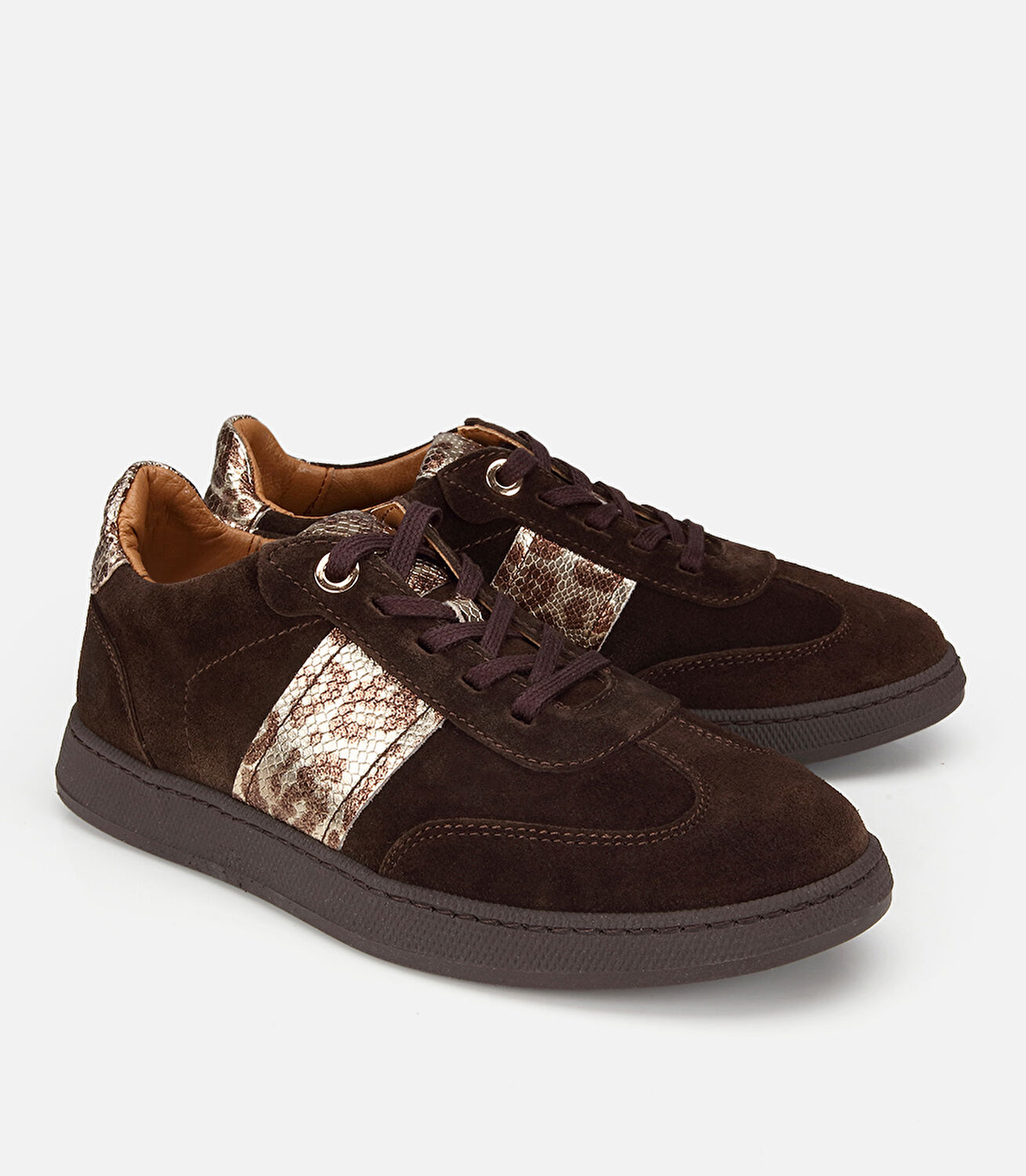 Kadın Süet  Deri Kahverengi Leopar Desenli Spor Ayakkabı